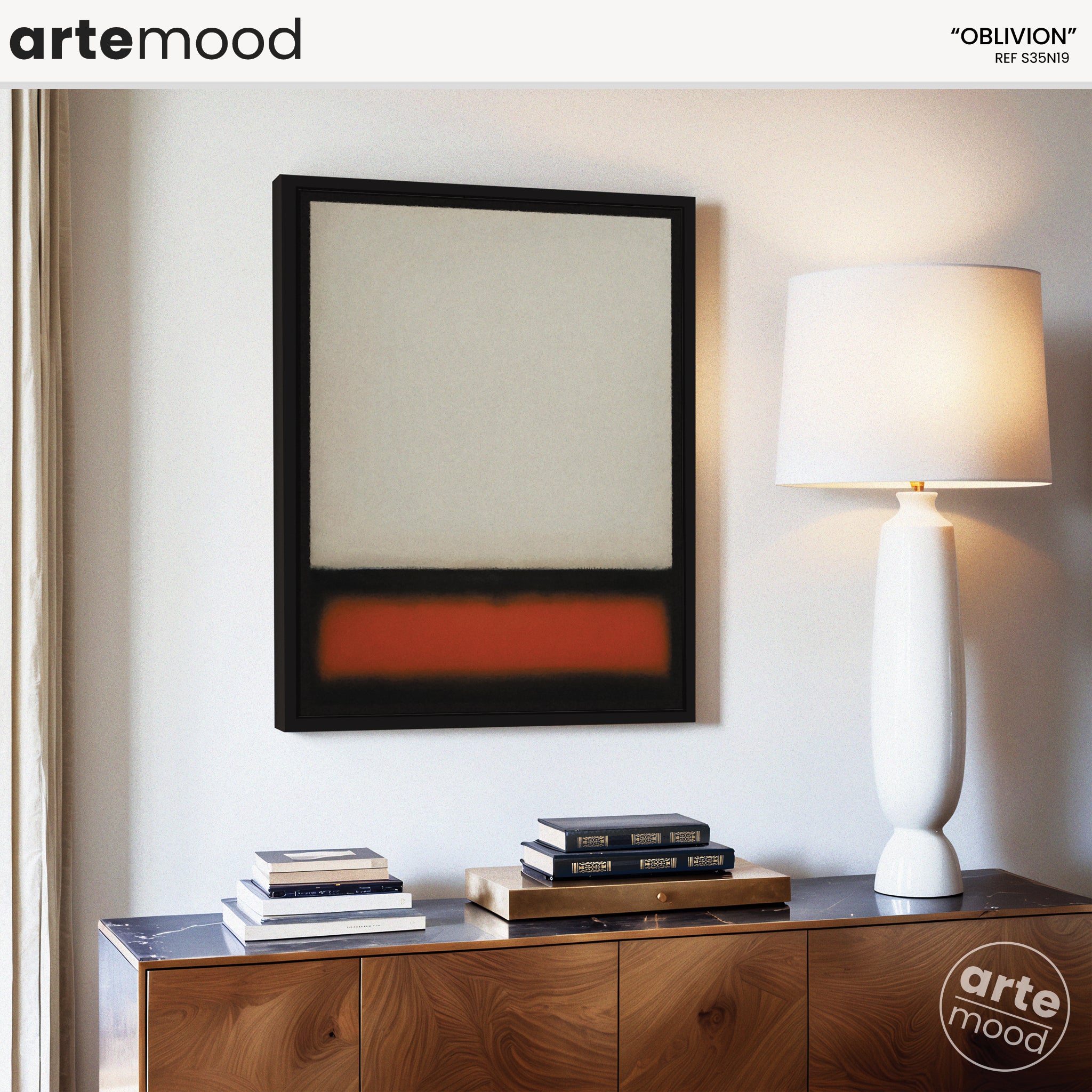 Color Field Artwork Print On Canvas - Minimalist, Zen, White, Black, Orange, Contemporary