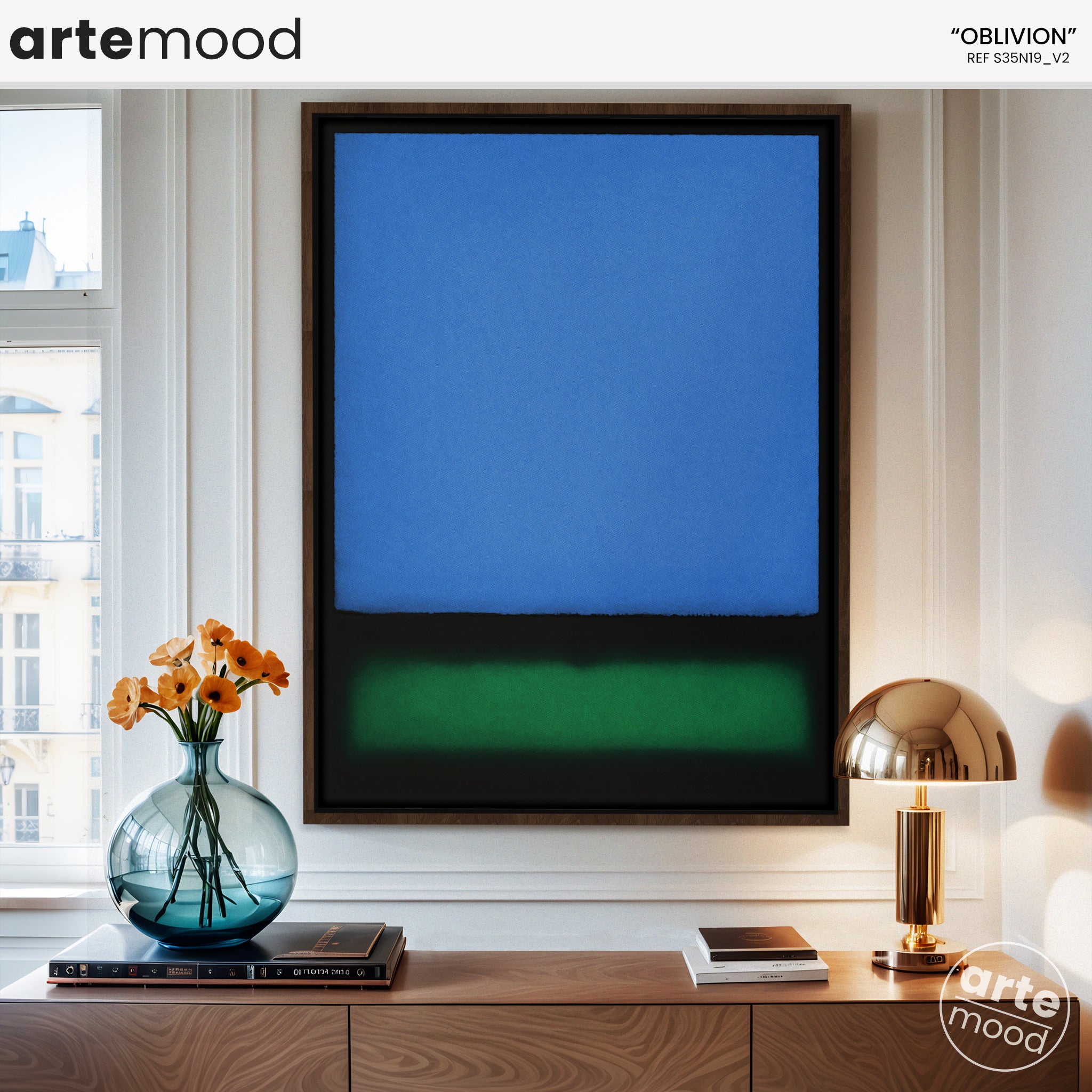 Color Field Artwork Print On Canvas - Minimalist, Zen, Blue, Green, Black, Minimal Wall Art Rothko Style