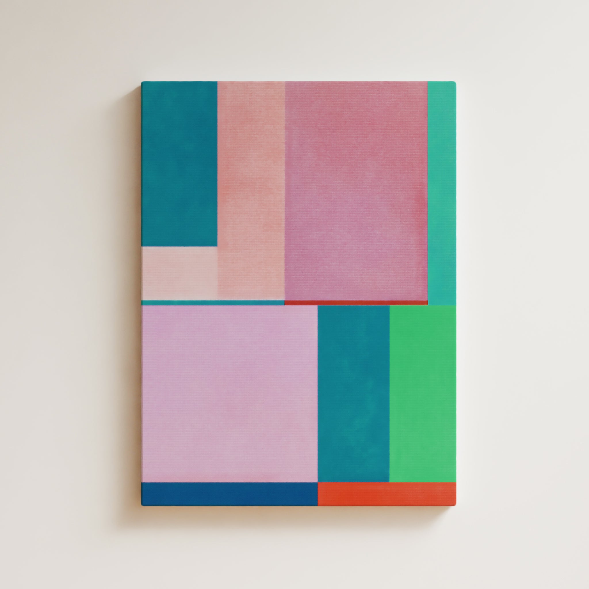 Color Field Artwork Print On Canvas - Pink Tones, Blue, Green, Geometric Shapes, Naive, Fun