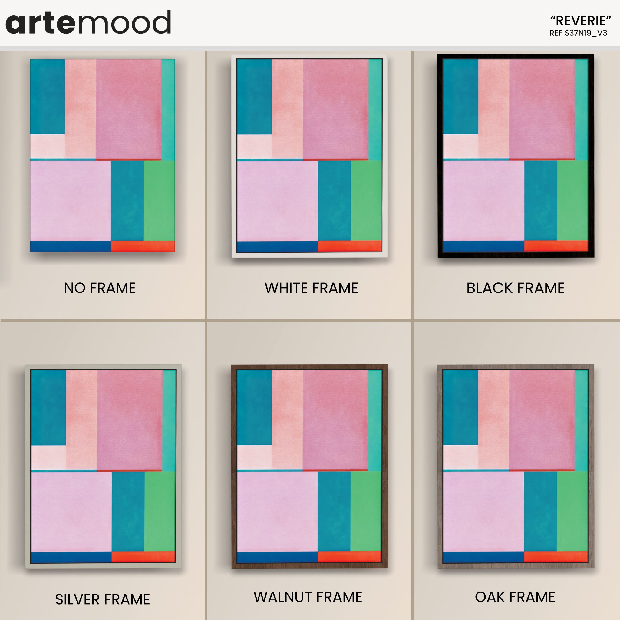 Color Field Artwork Print On Canvas - Pink Tones, Blue, Green, Geometric Shapes, Naive, Fun