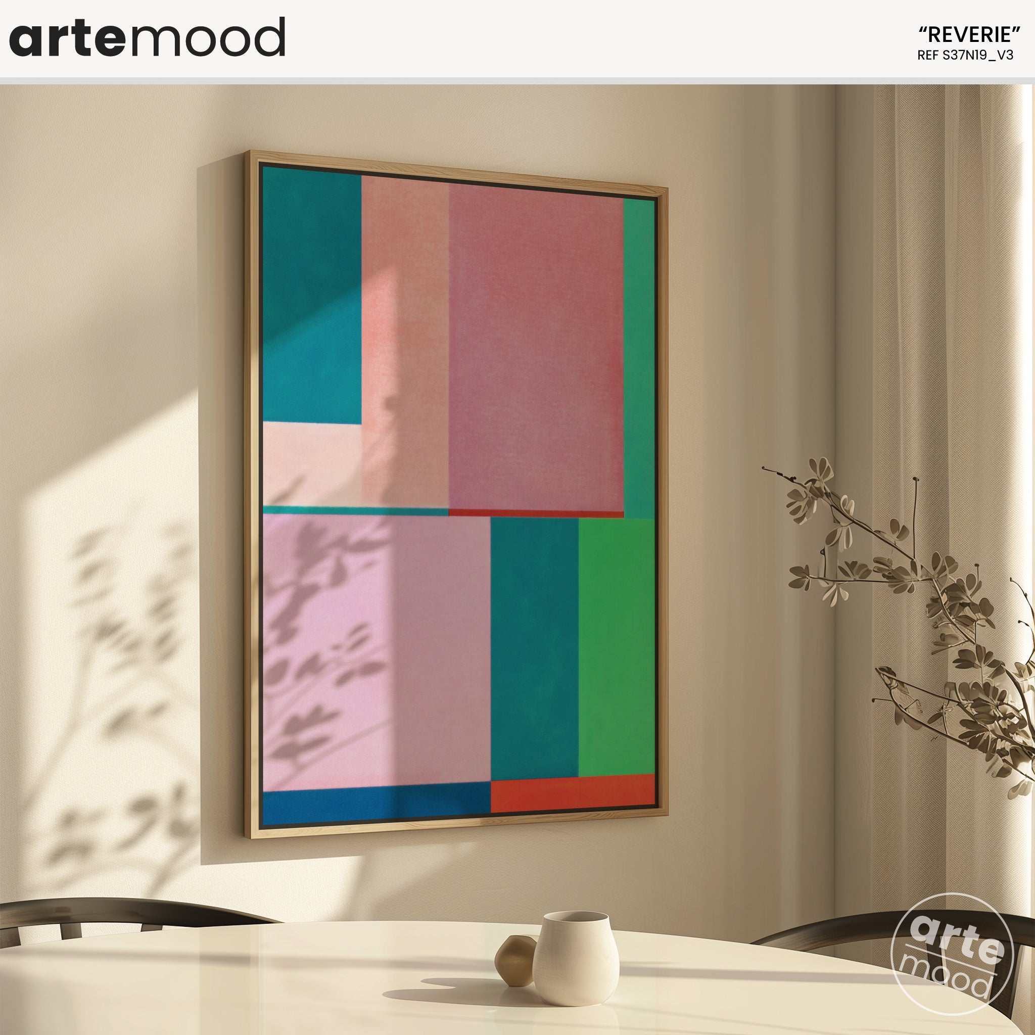 Color Field Artwork Print On Canvas - Pink Tones, Blue, Green, Geometric Shapes, Naive, Fun