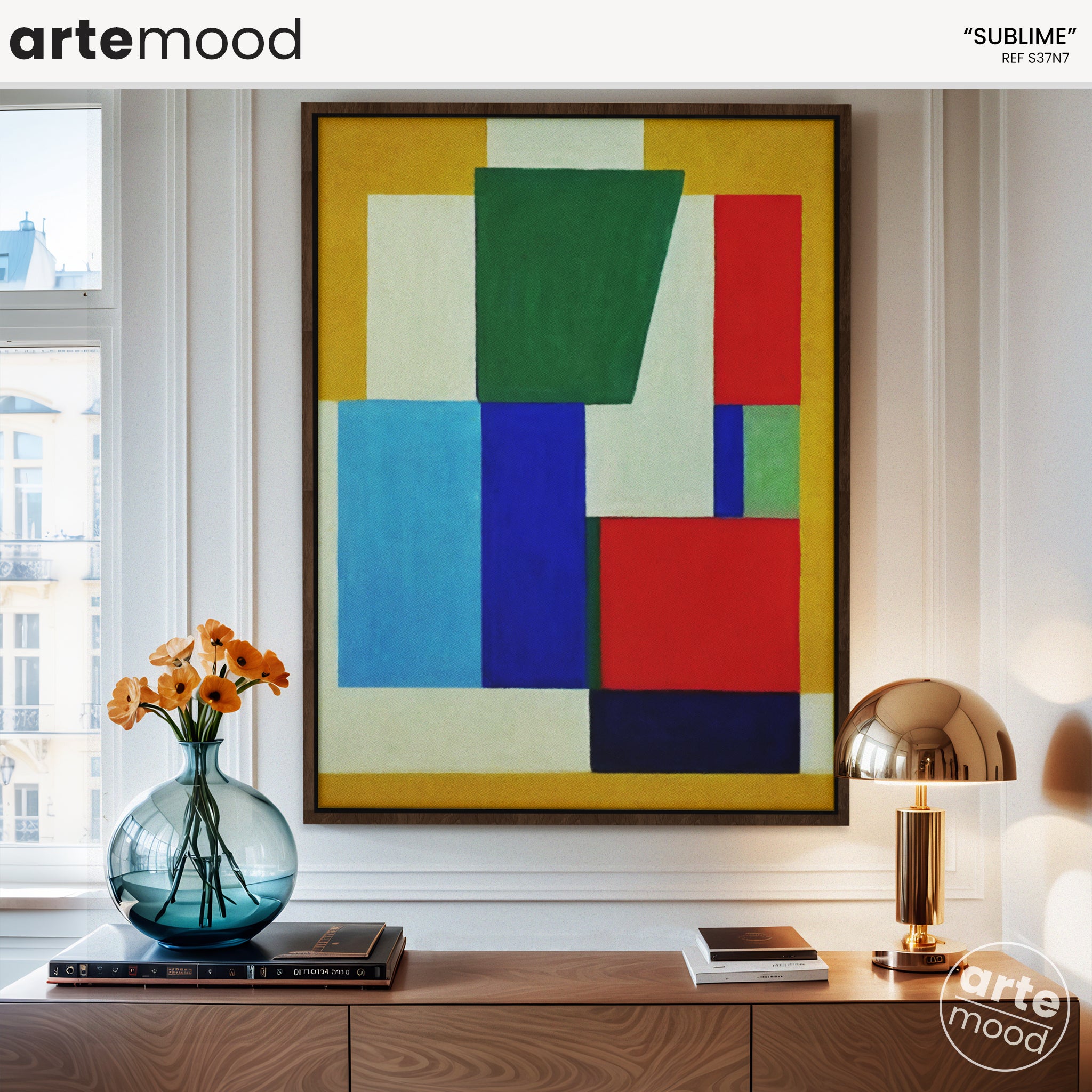 Abstract Artwork Print - Modern Art Canvas - Vibrant Color Art, Geometric, Red, Blue, Yellow