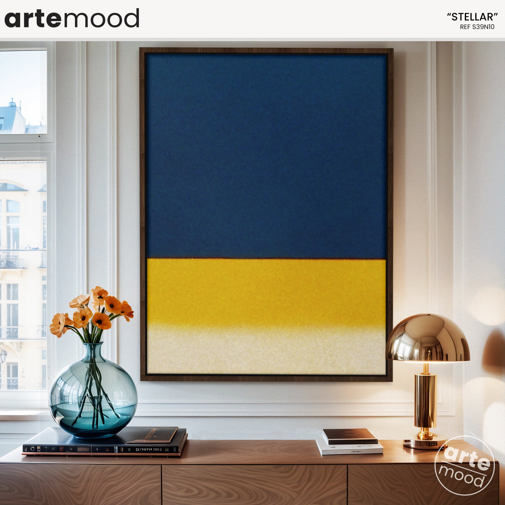 Color Field Artwork Print On Canvas - Minimalist, Blue, Yellow, White, Vibrant Art, Golden Wall Framed