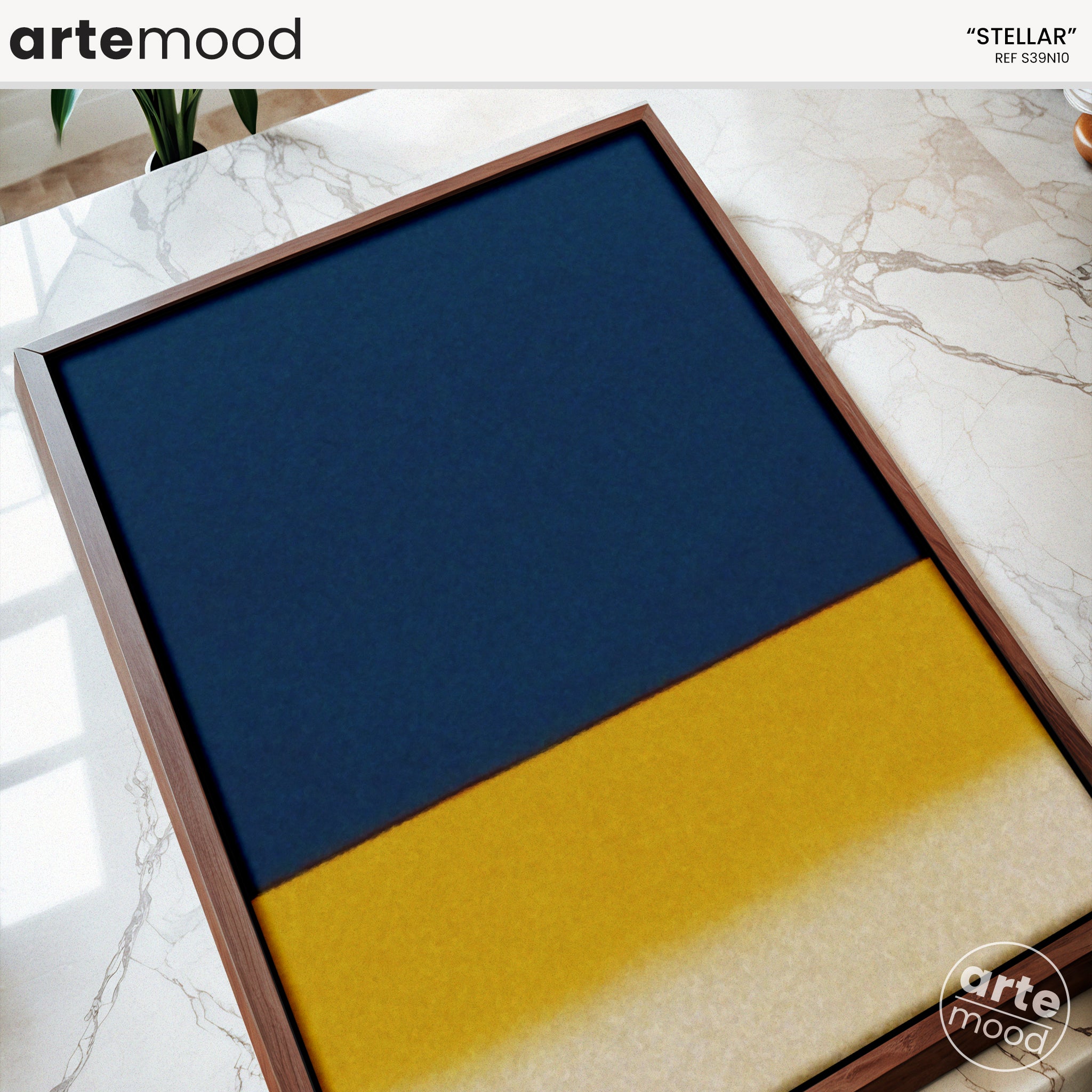 Color Field Artwork Print On Canvas - Minimalist, Blue, Yellow, White, Vibrant Art, Golden Wall Framed