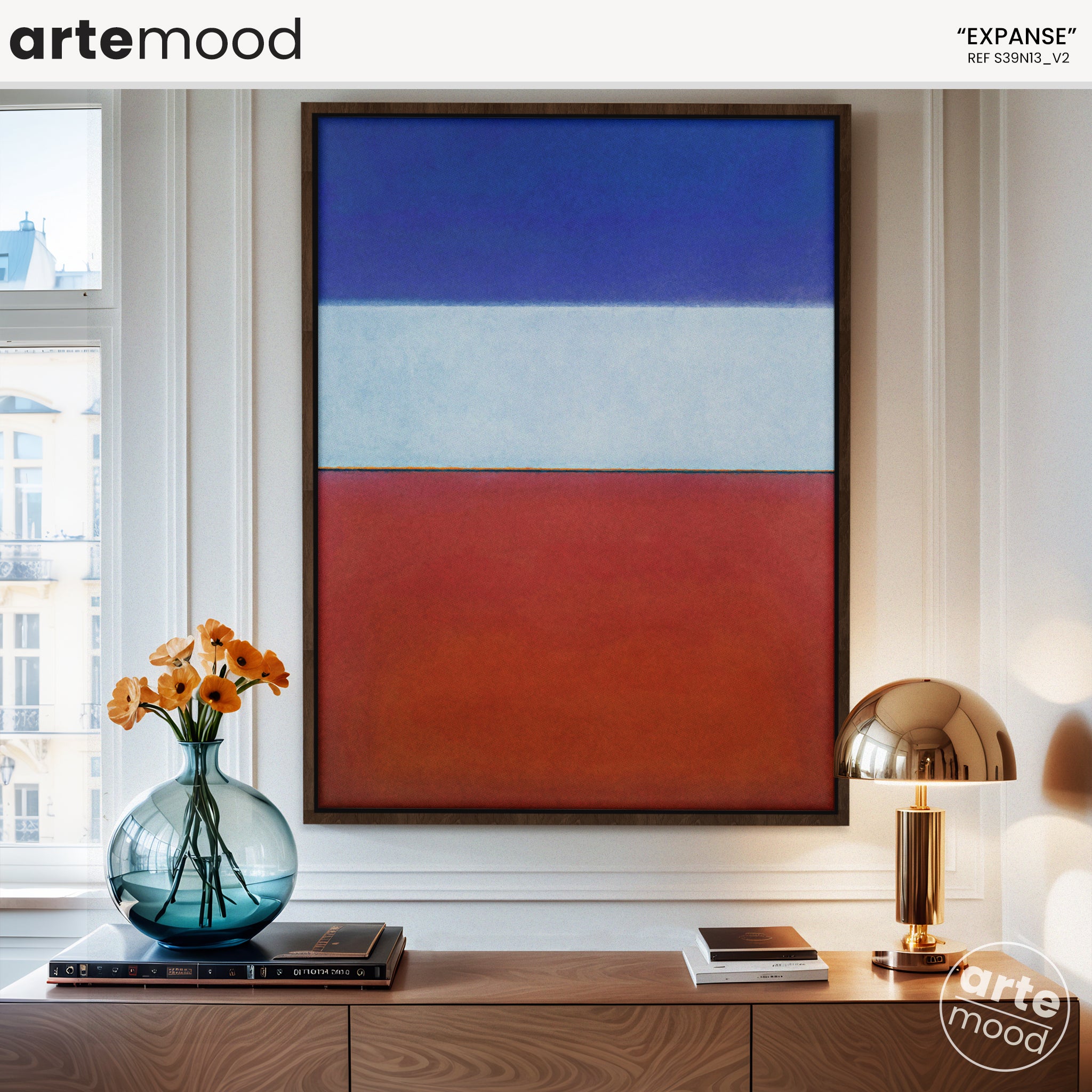 Color Field Artwork Print On Canvas - Minimalist, Zen, Blue, White, Red, Abstract Rothko Style Print