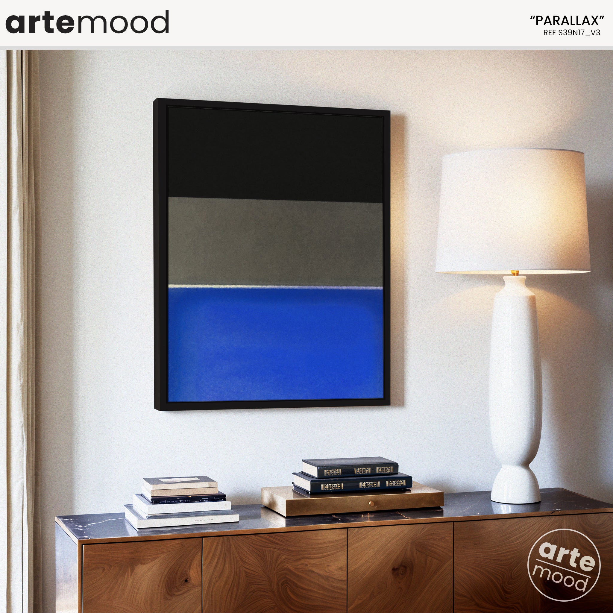 Color Field Artwork Print On Canvas - Minimalist, Zen, Black, Grey, Blue, Chic Rothko Style Wall Art