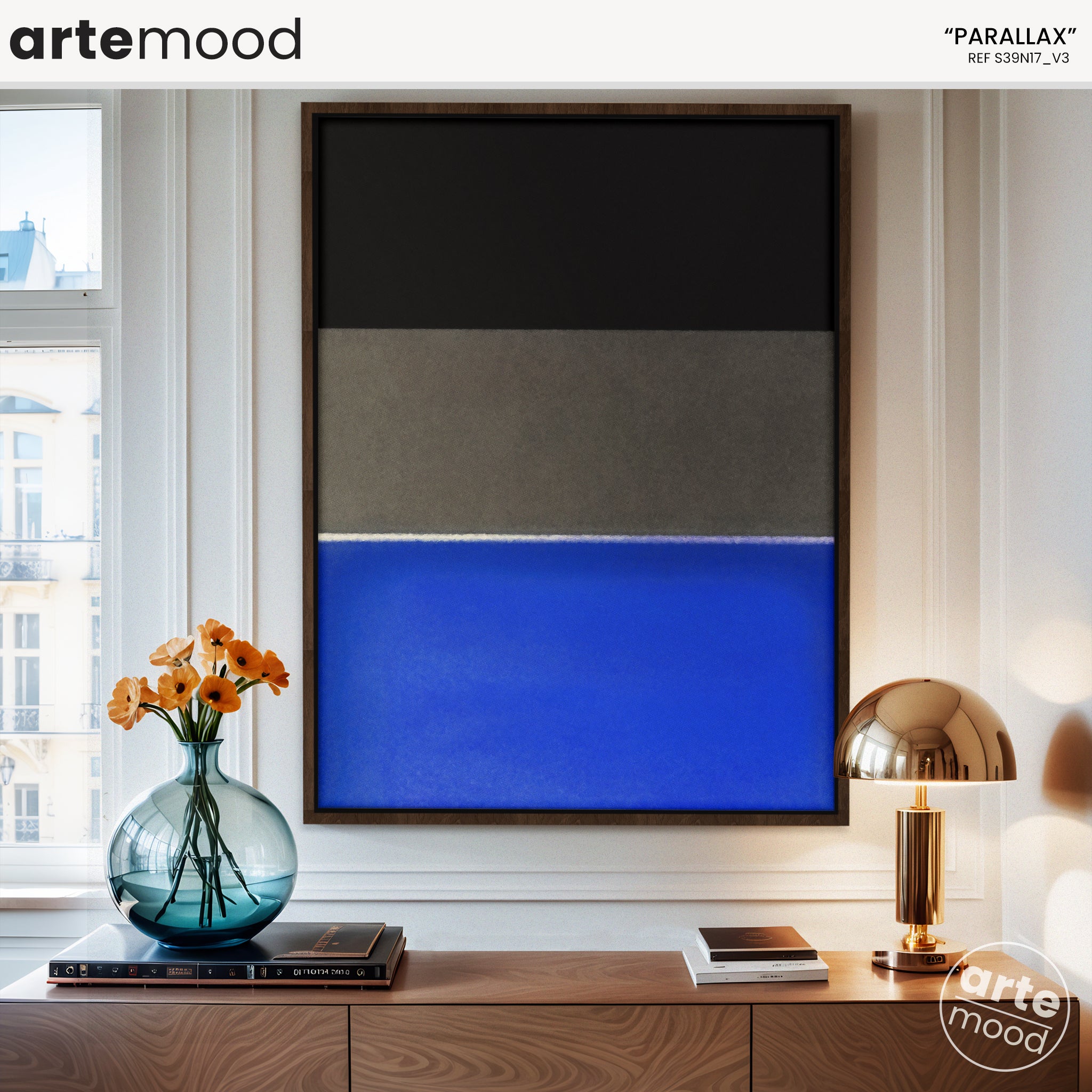 Color Field Artwork Print On Canvas - Minimalist, Zen, Black, Grey, Blue, Chic Rothko Style Wall Art