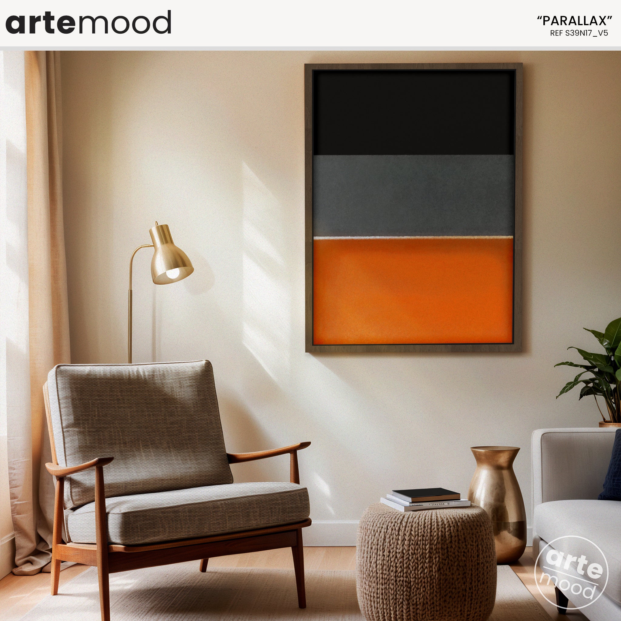 Color Field Artwork Print On Canvas - Minimalist, Zen, Orange, Black, Grey, Chic Rothko Wall Art Style