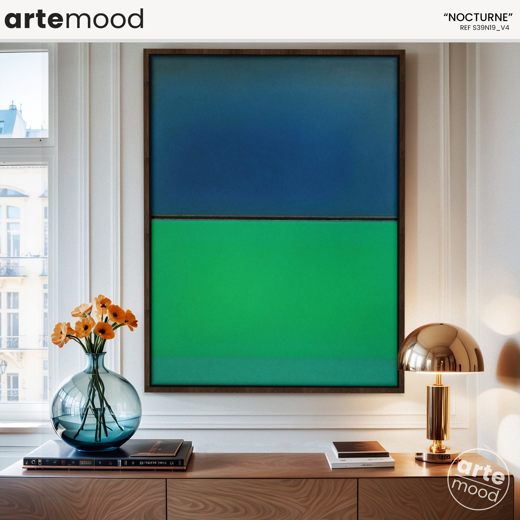 Color Field Artwork Print On Canvas - Minimalist, Zen, Blue, Green, Nature, Relaxing Wall Art Framed