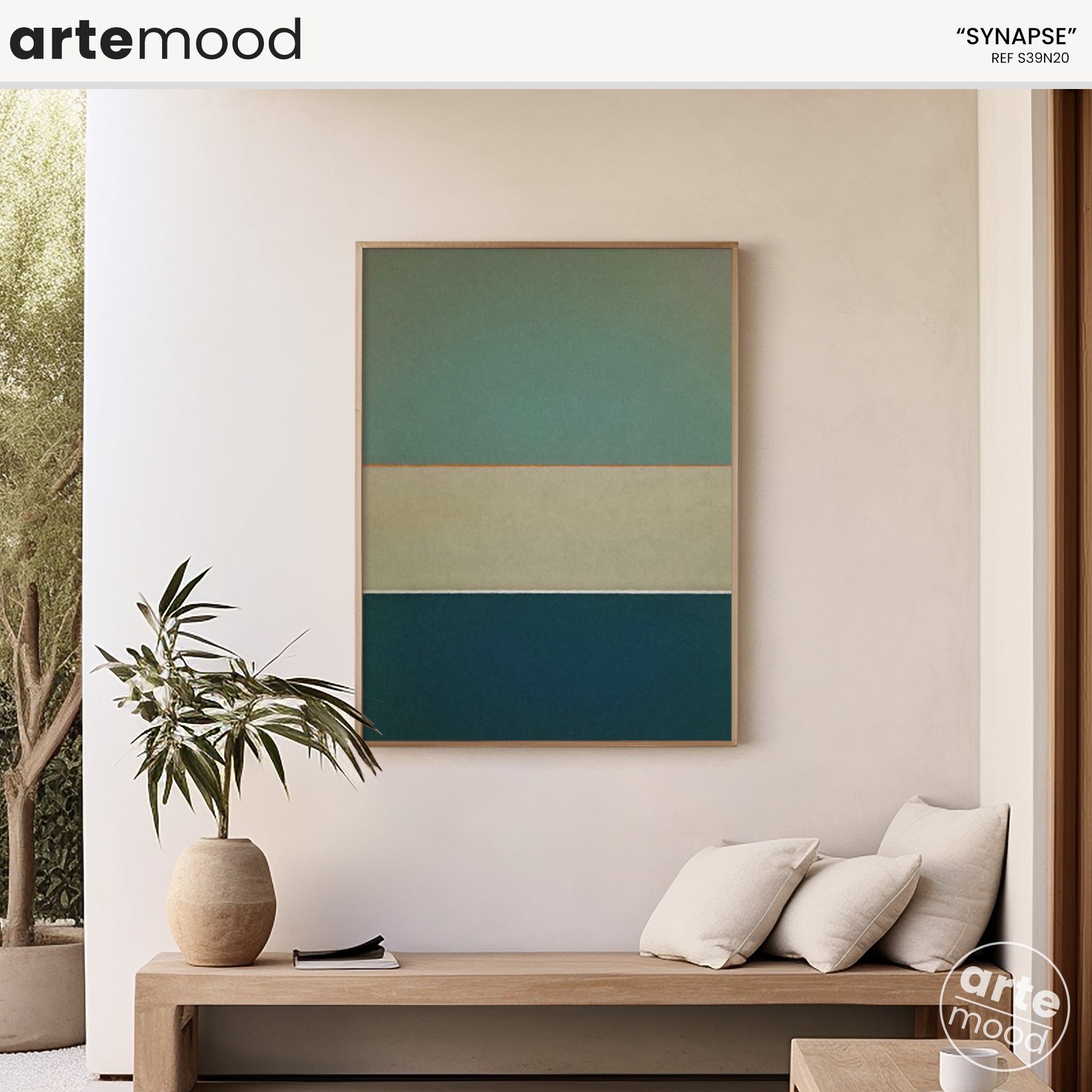 Color Field Artwork Print On Canvas - Minimalist, Zen, Green, Lime, Blue, Serene Art