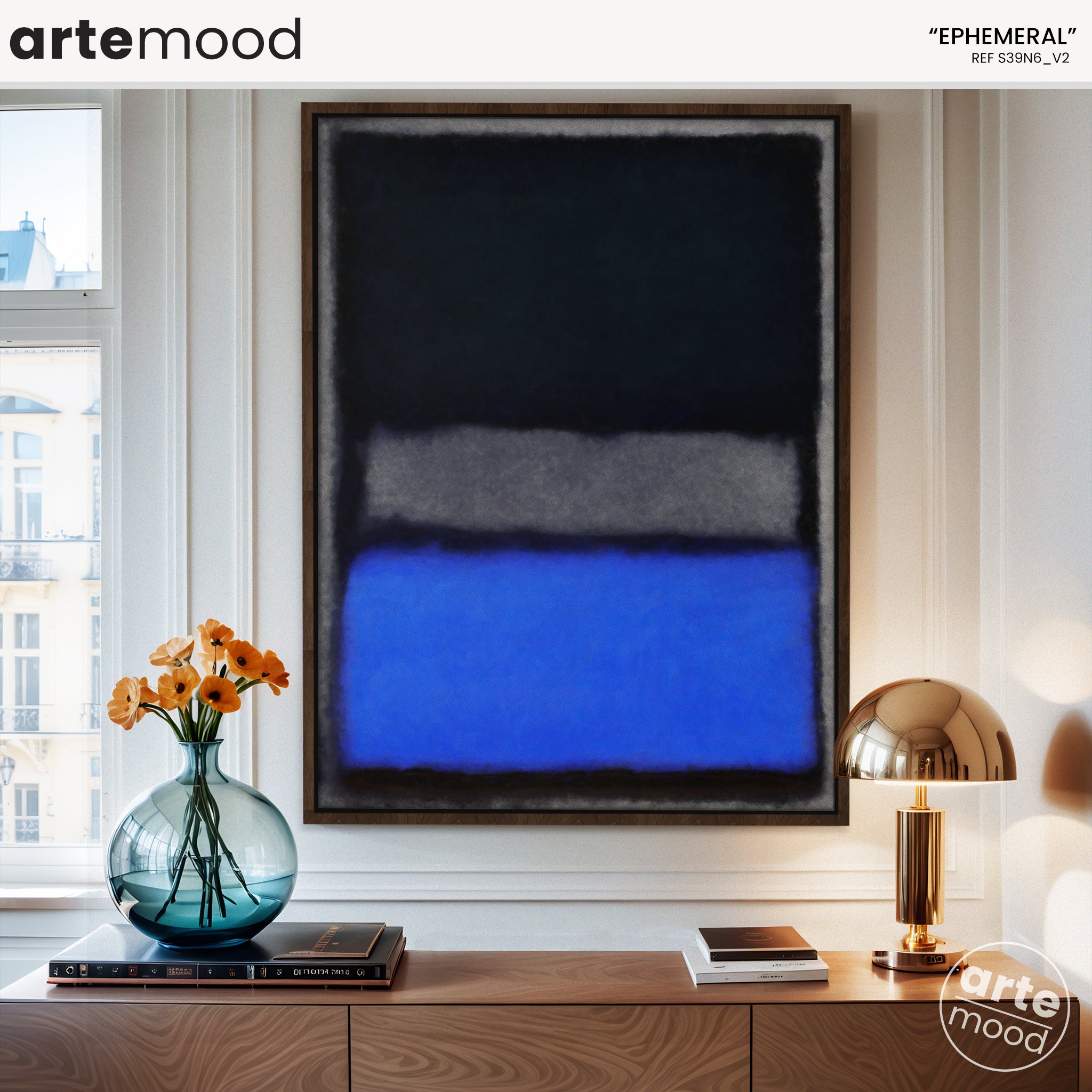 Color Field Artwork Print On Canvas - Minimalist, Zen, Black, Blue, Rothko Style Wall Art