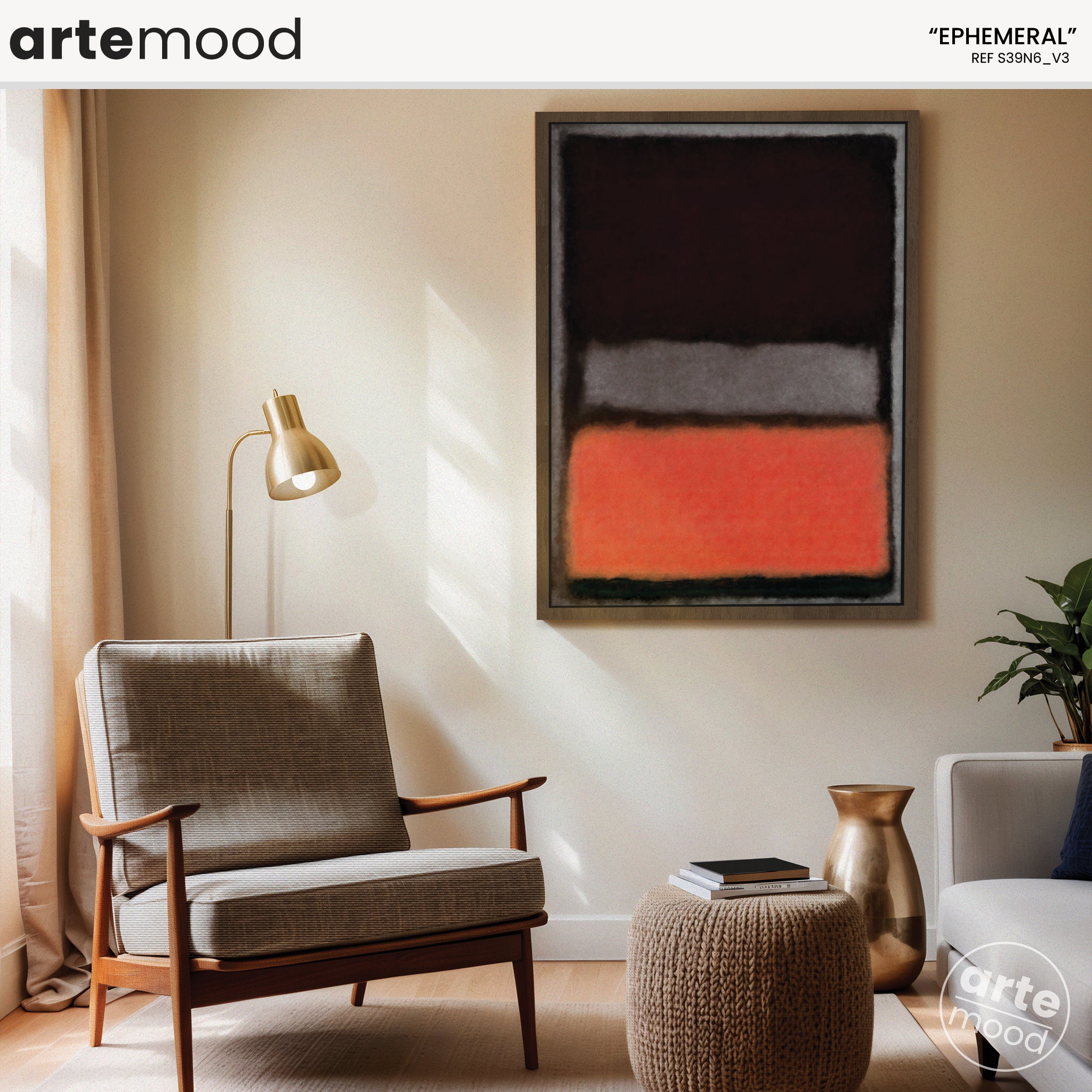 Color Field Artwork Print On Canvas - Black, Grey, Orange, Contemporary, Loft Art, Luxury Art, Striking