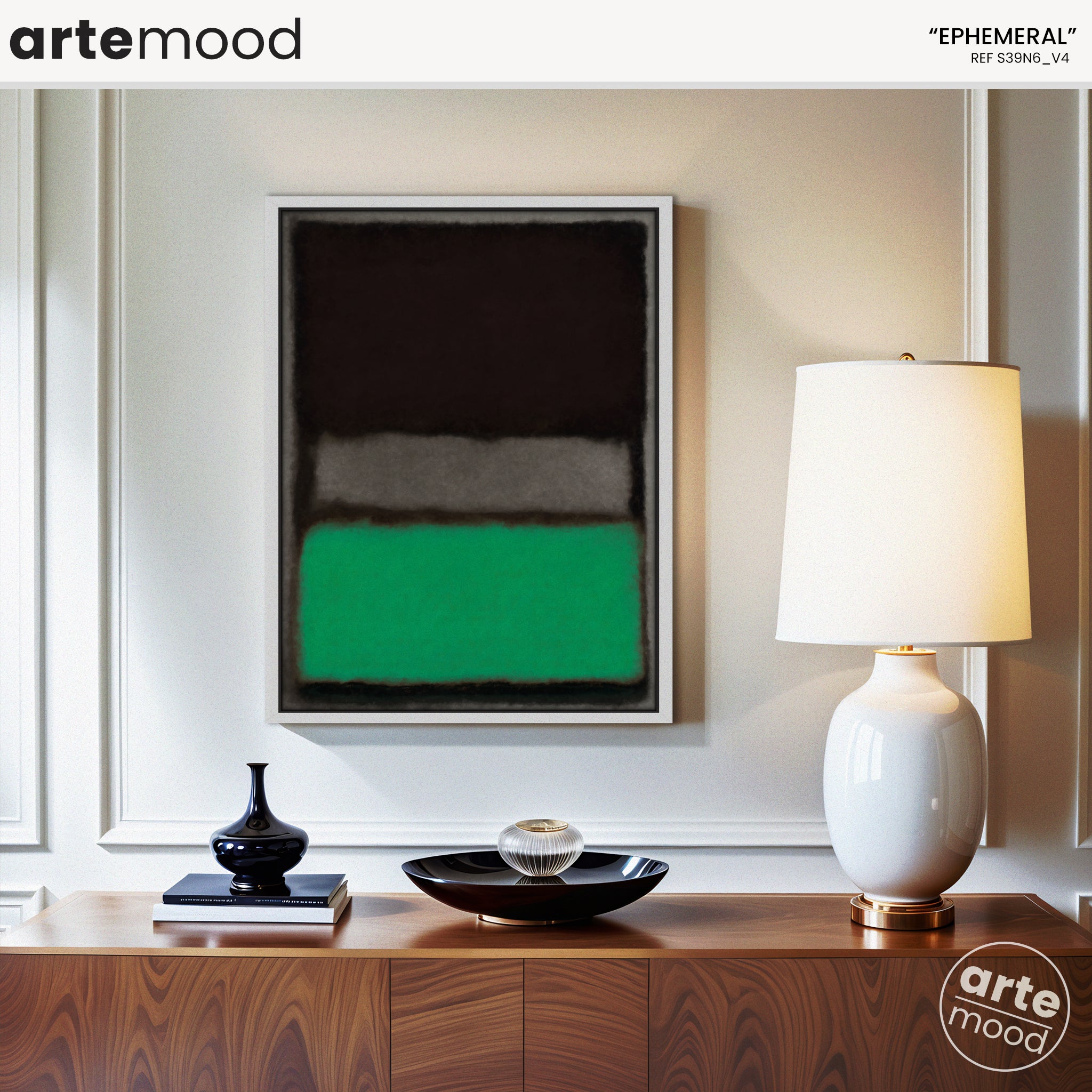 Color Field Artwork Print On Canvas - Minimalist, Zen, Green, Black, Rothko Style Expressive Wall Art