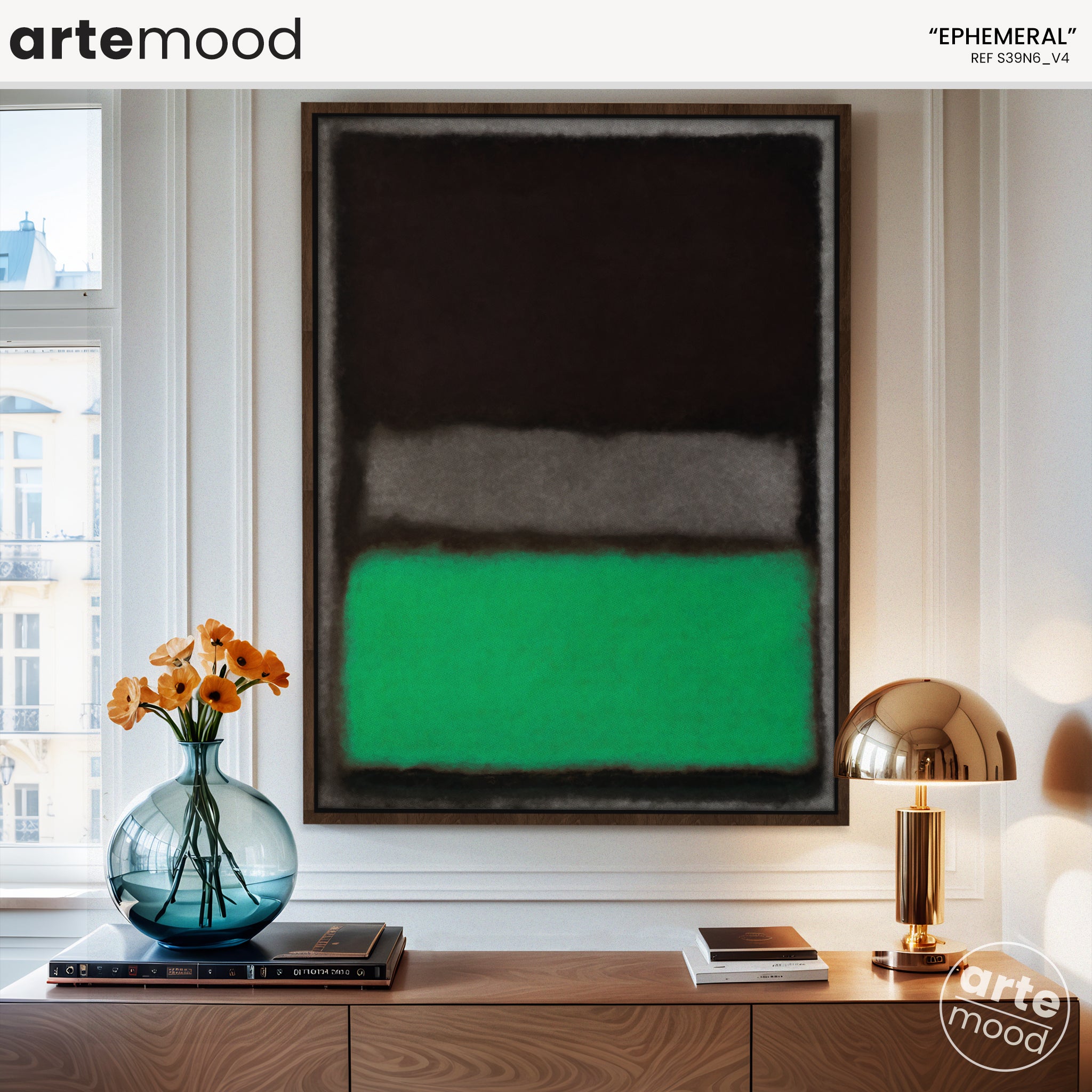 Color Field Artwork Print On Canvas - Minimalist, Zen, Green, Black, Rothko Style Expressive Wall Art