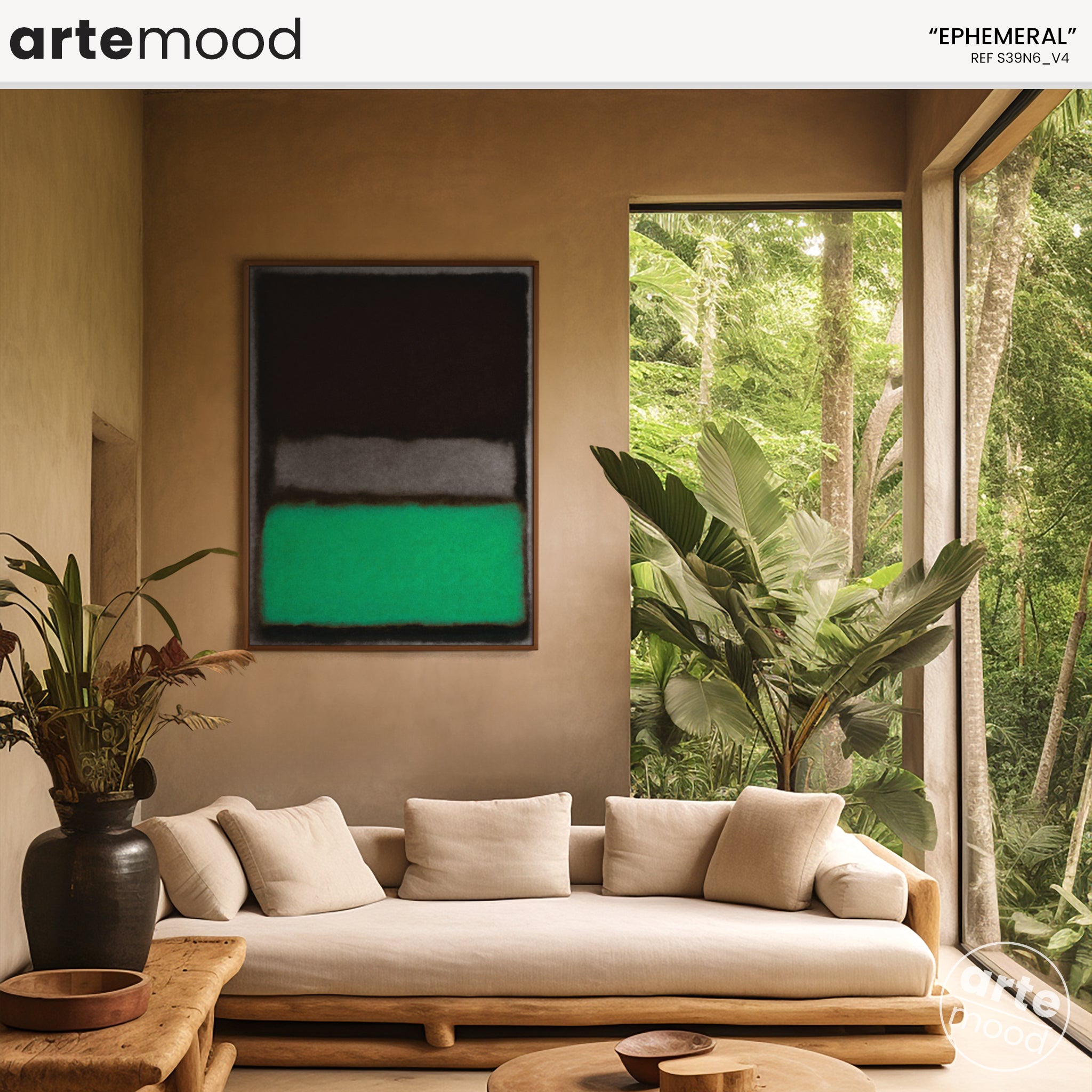 Color Field Artwork Print On Canvas - Minimalist, Zen, Green, Black, Rothko Style Expressive Wall Art