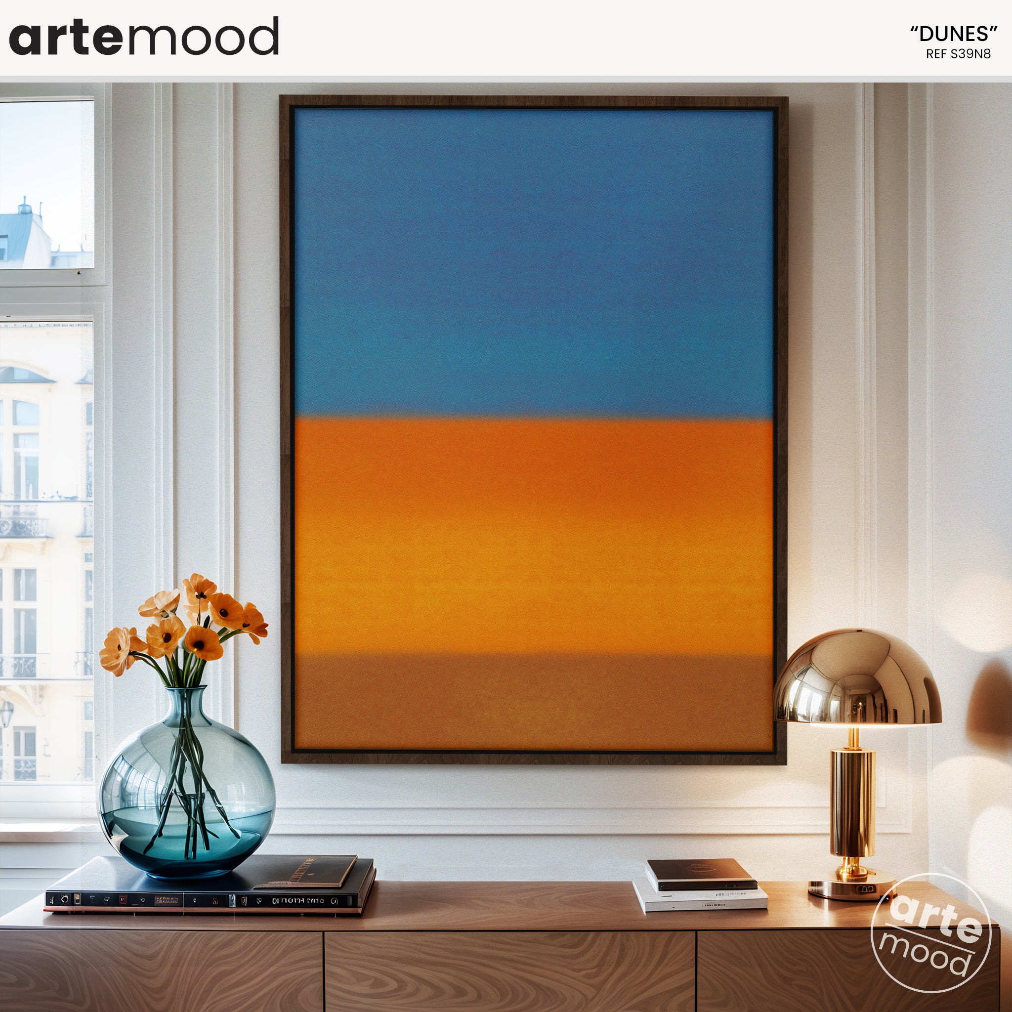 Color Field Artwork Print On Canvas - Minimalist, Zen, Orange, Blue, Sand Dunes, Beach, Wall Art