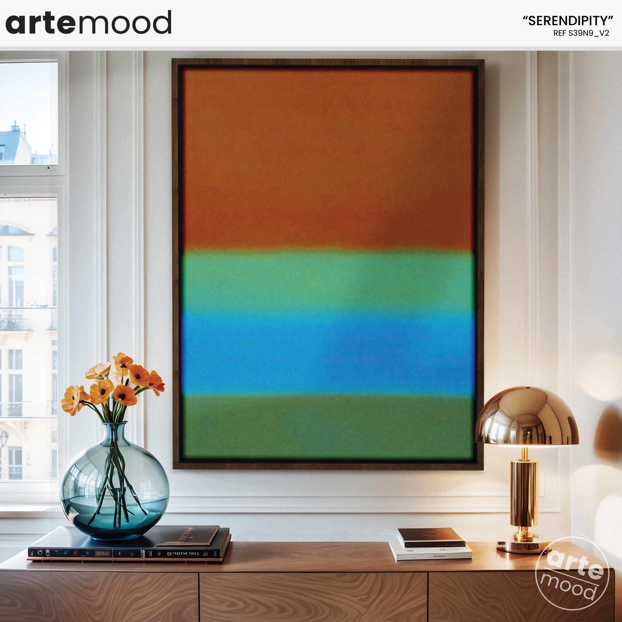 Color Field Artwork Print On Canvas - Minimalist, Zen, Brown, Greens, Blue