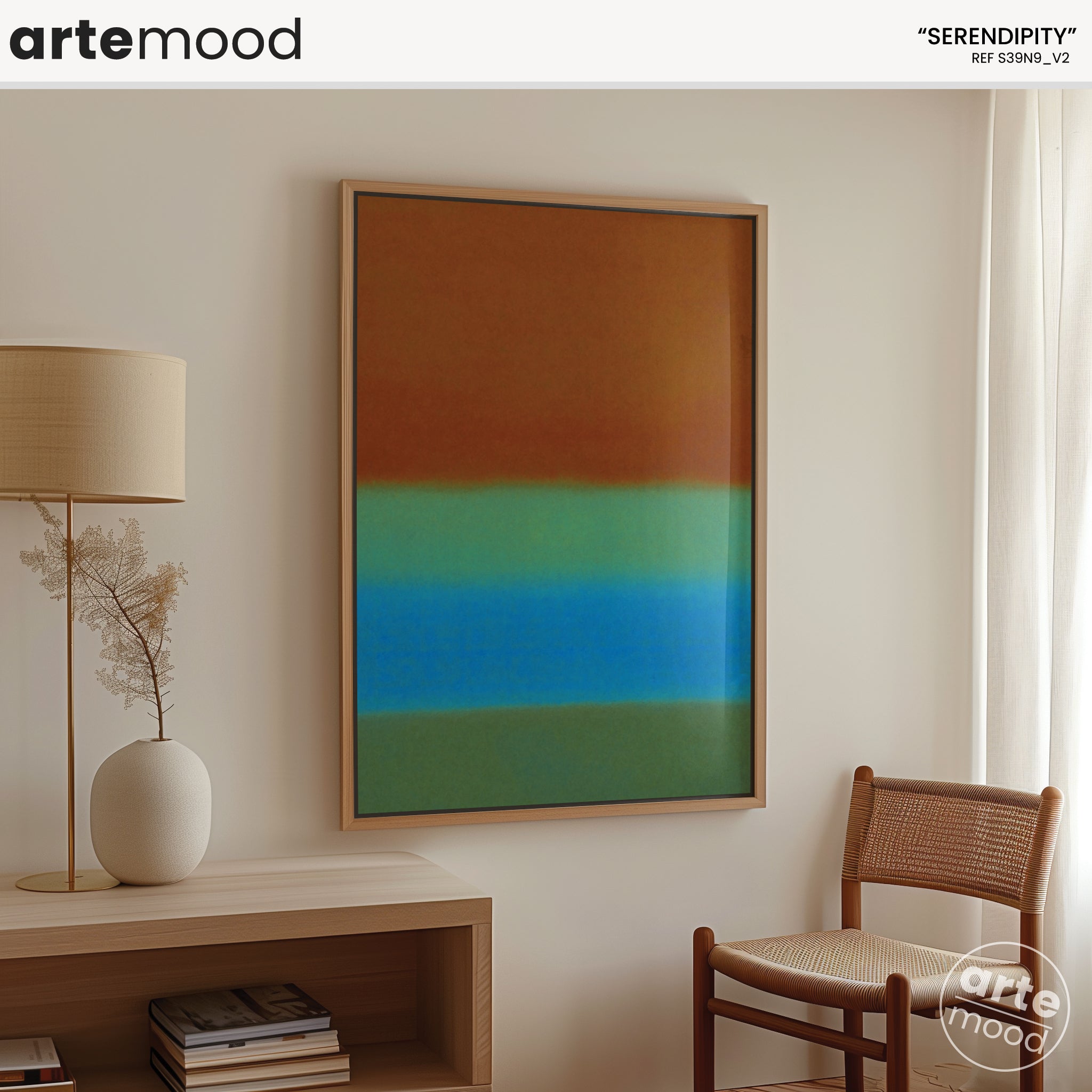 Color Field Artwork Print On Canvas - Minimalist, Zen, Brown, Greens, Blue