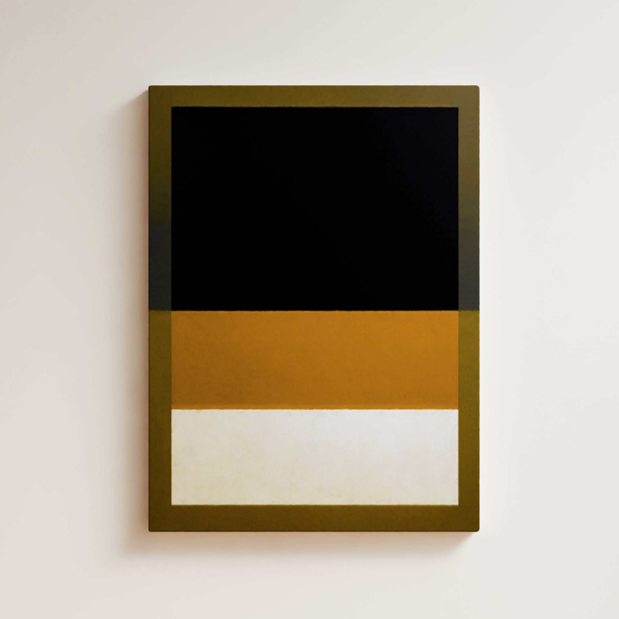 Color Field Artwork Print On Canvas - Minimalist, Zen, Black, White, Golden, Deep Yellow, Contemporary, Serene. Modern