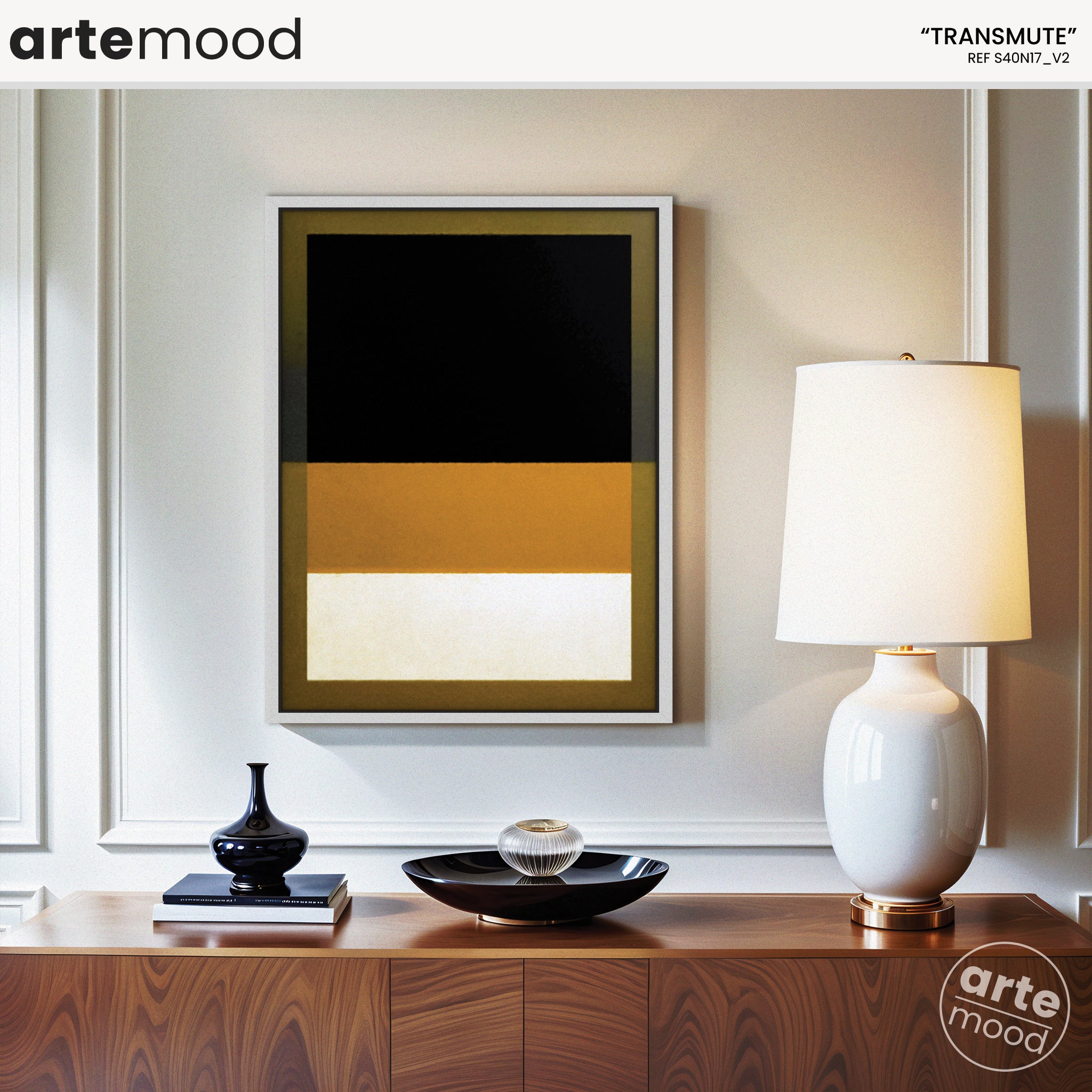 Color Field Artwork Print On Canvas - Minimalist, Zen, Black, White, Golden, Deep Yellow, Contemporary, Serene. Modern