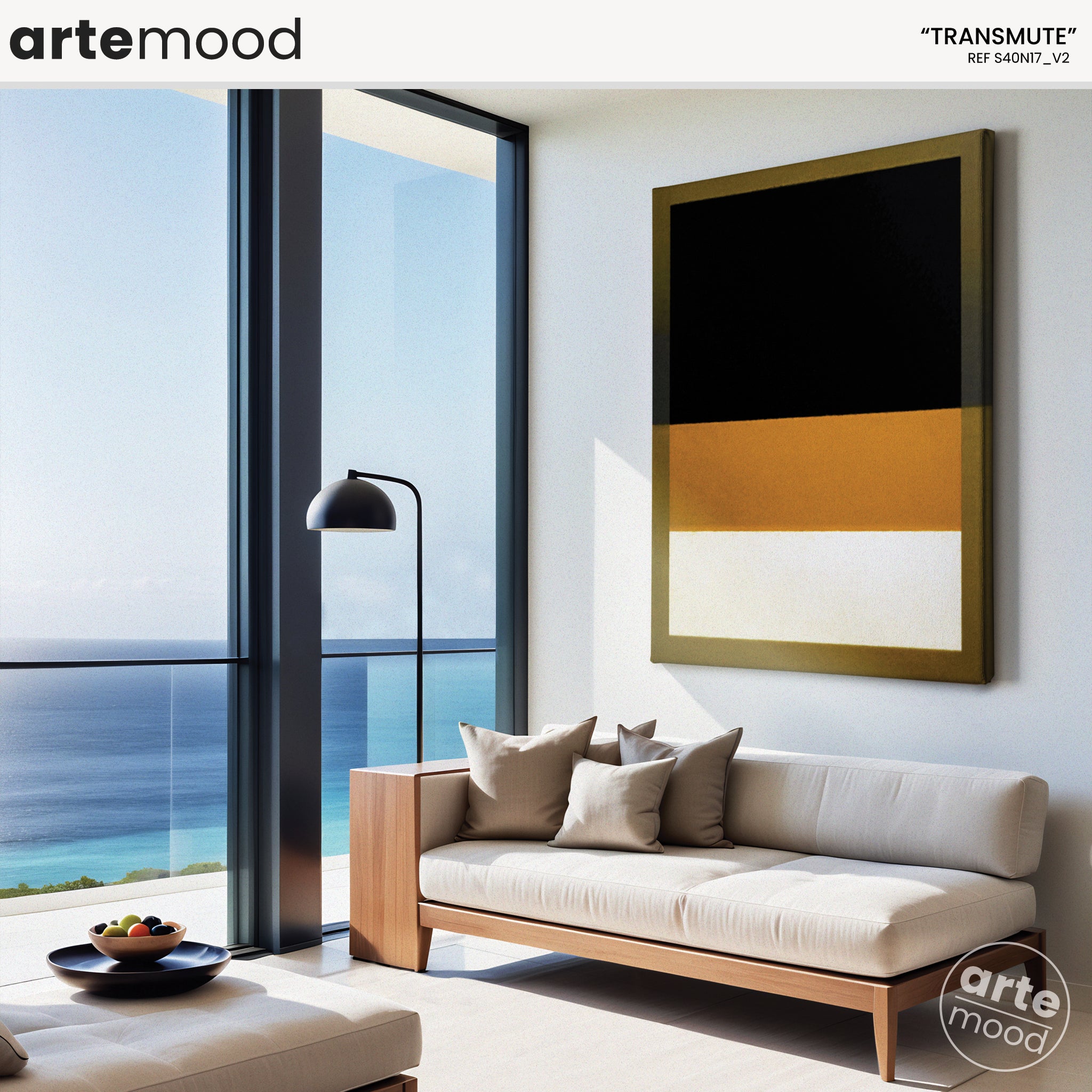 Color Field Artwork Print On Canvas - Minimalist, Zen, Black, White, Golden, Deep Yellow, Contemporary, Serene. Modern