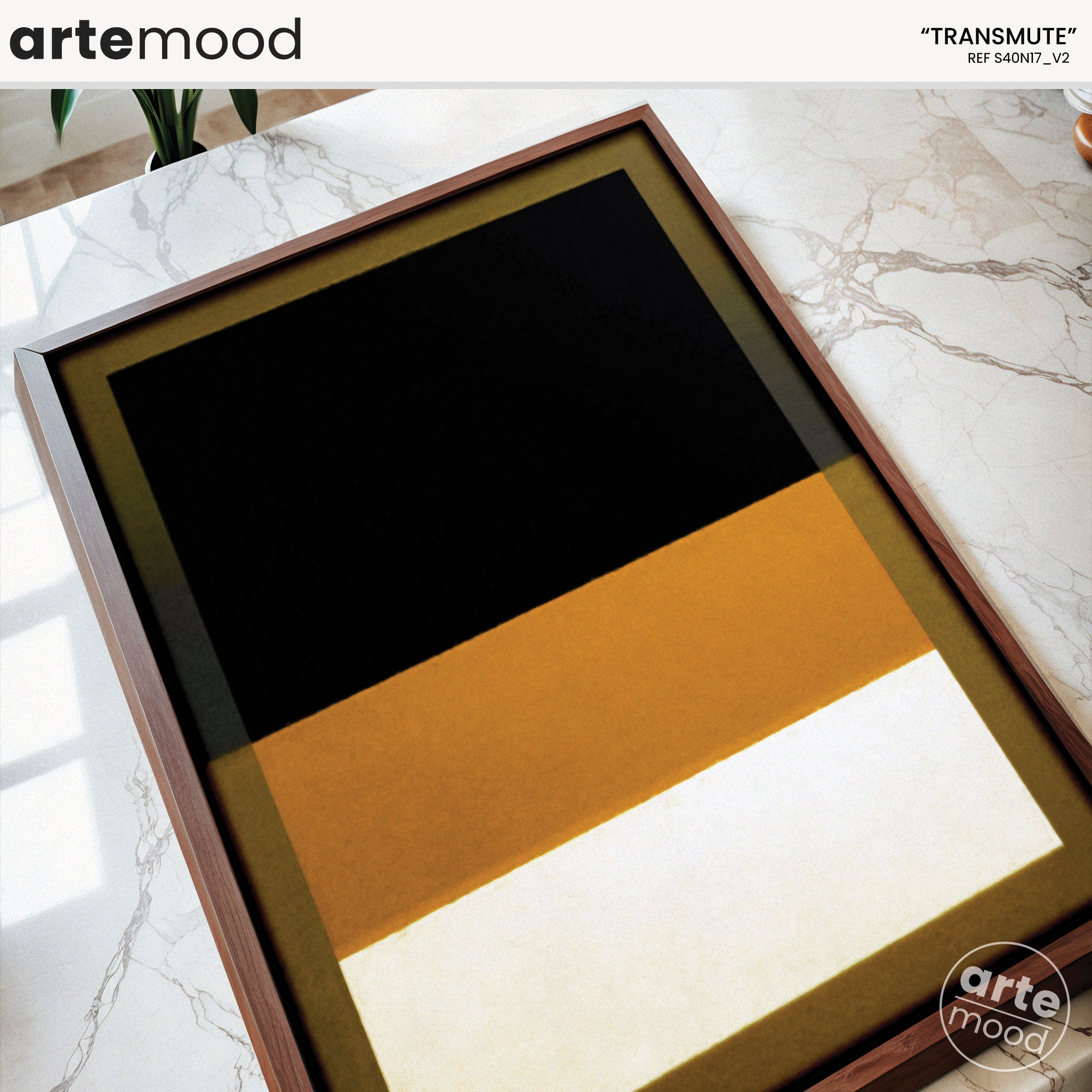 Color Field Artwork Print On Canvas - Minimalist, Zen, Black, White, Golden, Deep Yellow, Contemporary, Serene. Modern