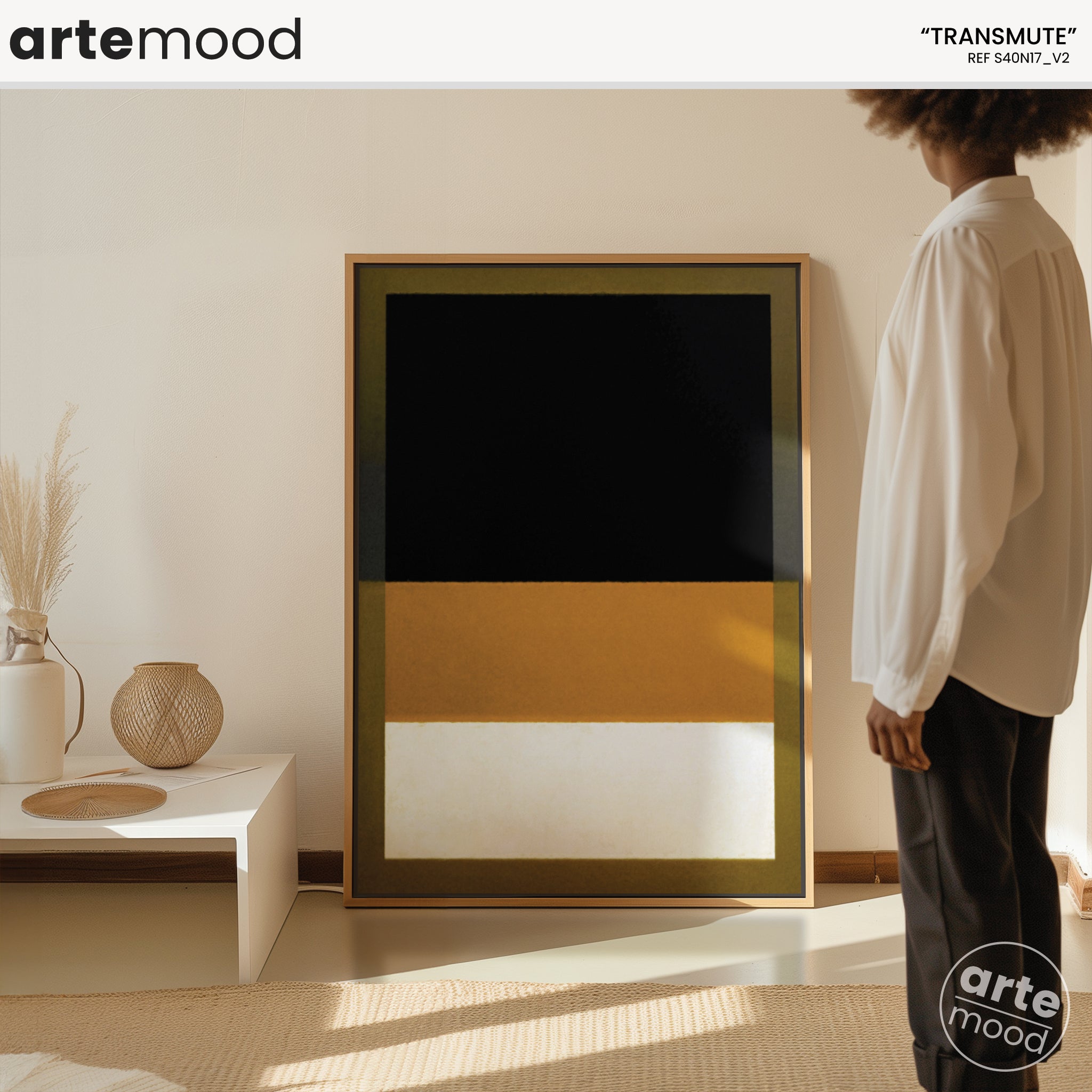 Color Field Artwork Print On Canvas - Minimalist, Zen, Black, White, Golden, Deep Yellow, Contemporary, Serene. Modern