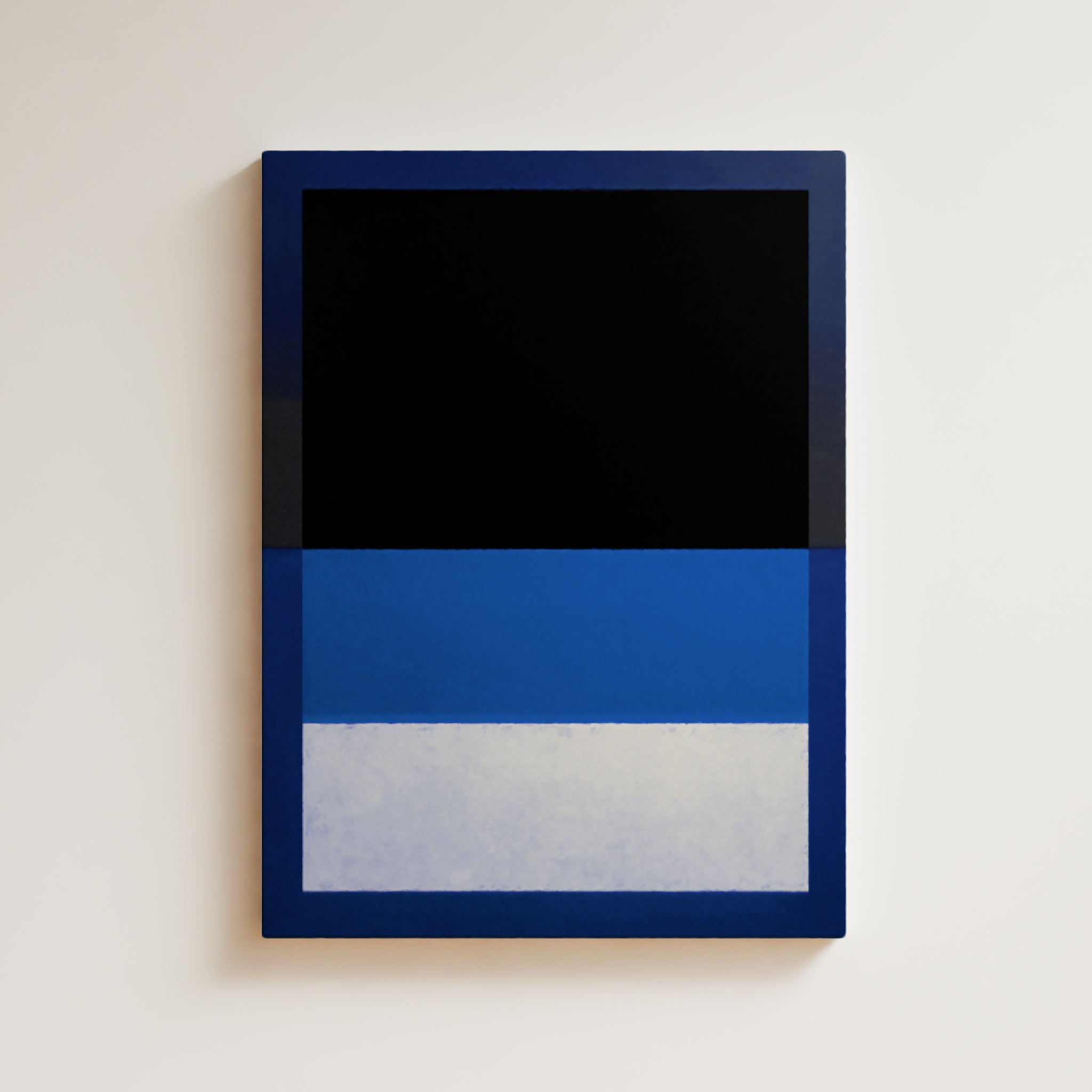 Color Field Artwork Print On Canvas - Minimalist, Zen, Black, Blue, White, Contemporary Painting