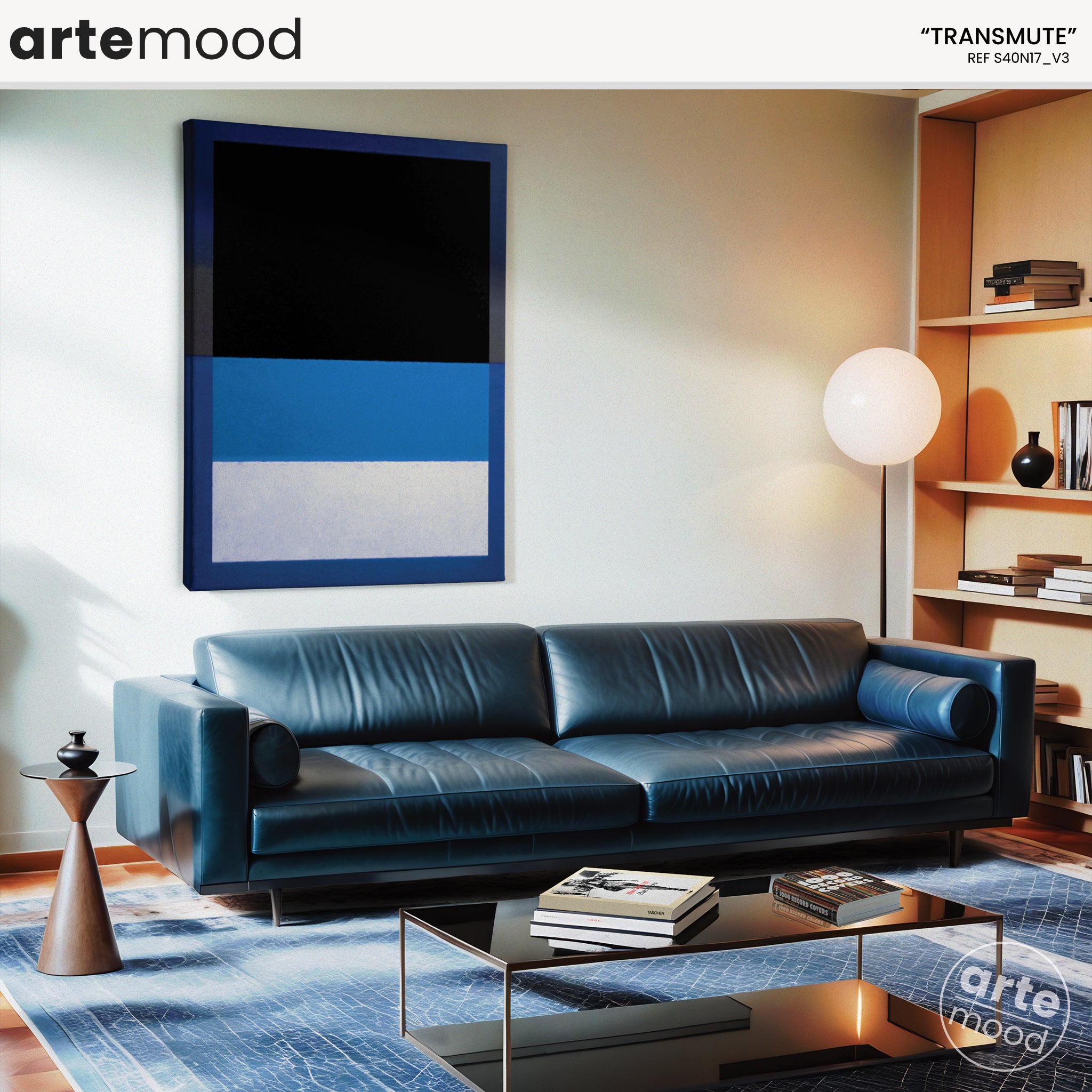 Color Field Artwork Print On Canvas - Minimalist, Zen, Black, Blue, White, Contemporary Painting