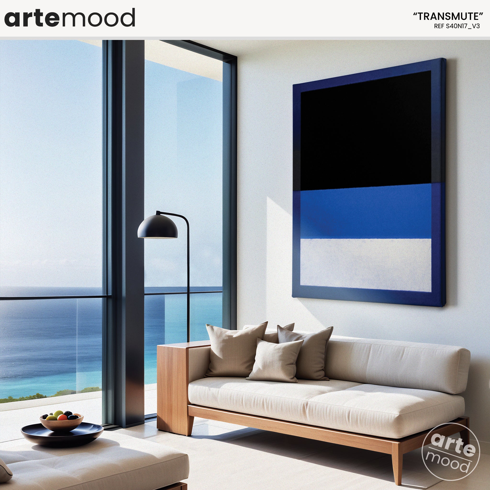 Color Field Artwork Print On Canvas - Minimalist, Zen, Black, Blue, White, Contemporary Painting