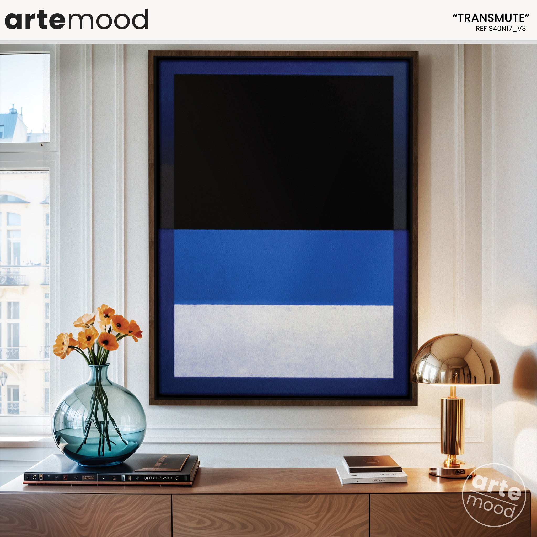 Color Field Artwork Print On Canvas - Minimalist, Zen, Black, Blue, White, Contemporary Painting