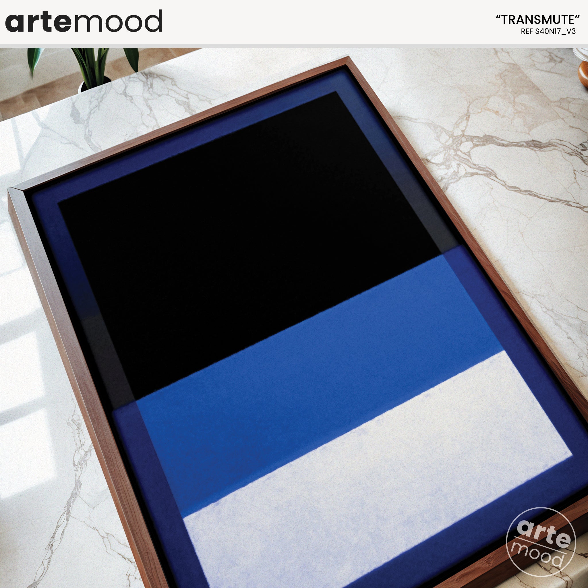 Color Field Artwork Print On Canvas - Minimalist, Zen, Black, Blue, White, Contemporary Painting