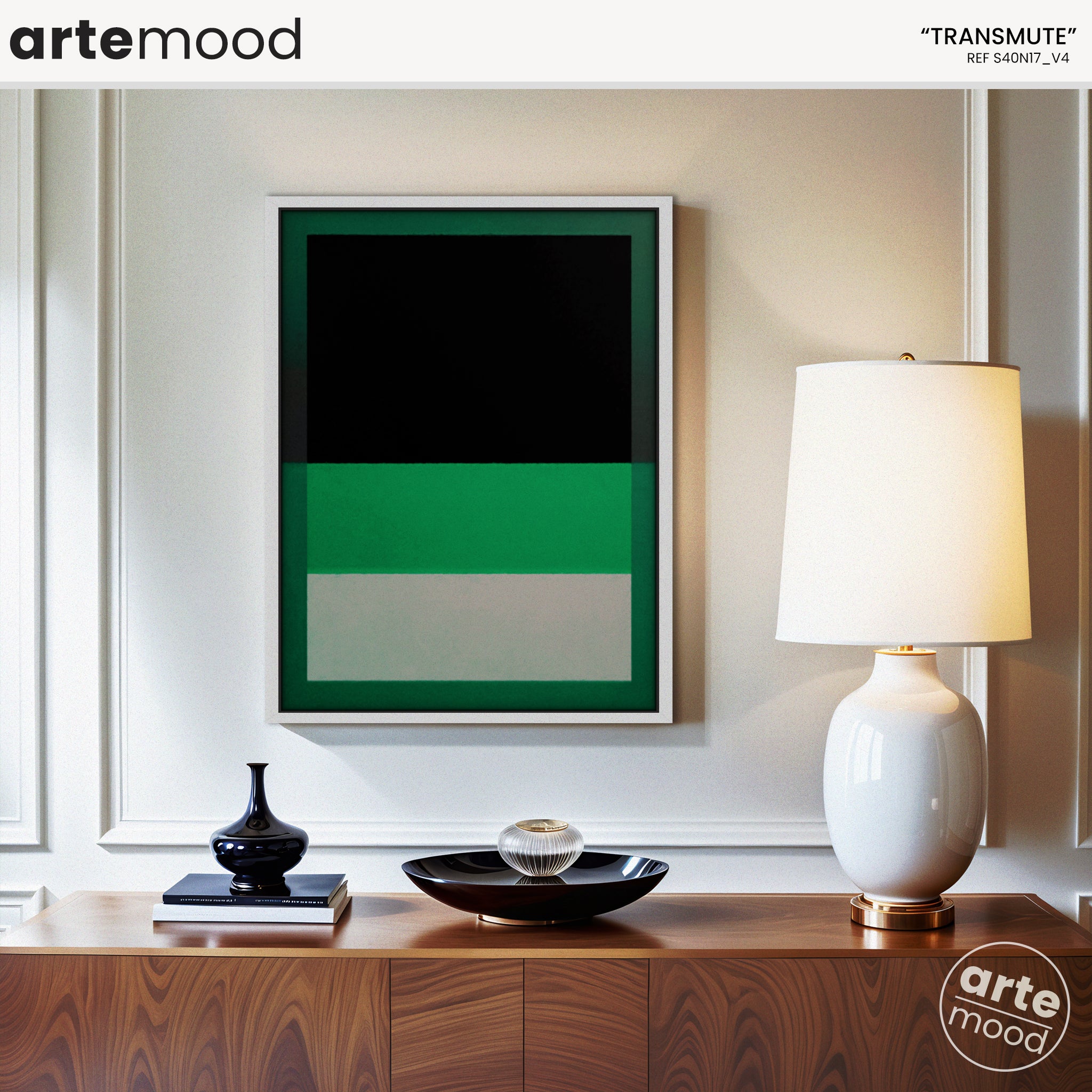 Color Field Artwork Print On Canvas - Minimalist, Zen, Green, White, Black, Rothko Style Wall Art