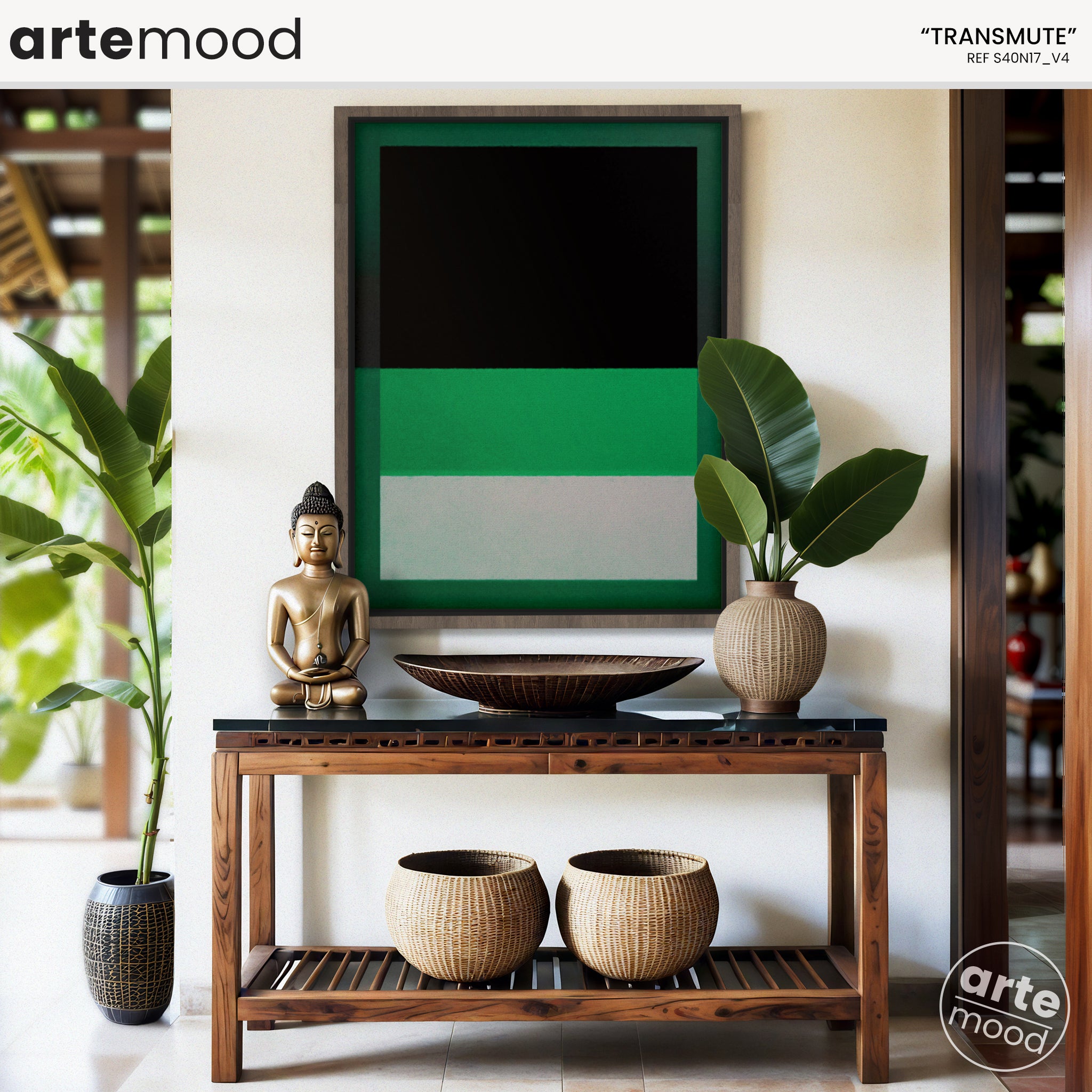 Color Field Artwork Print On Canvas - Minimalist, Zen, Green, White, Black, Rothko Style Wall Art