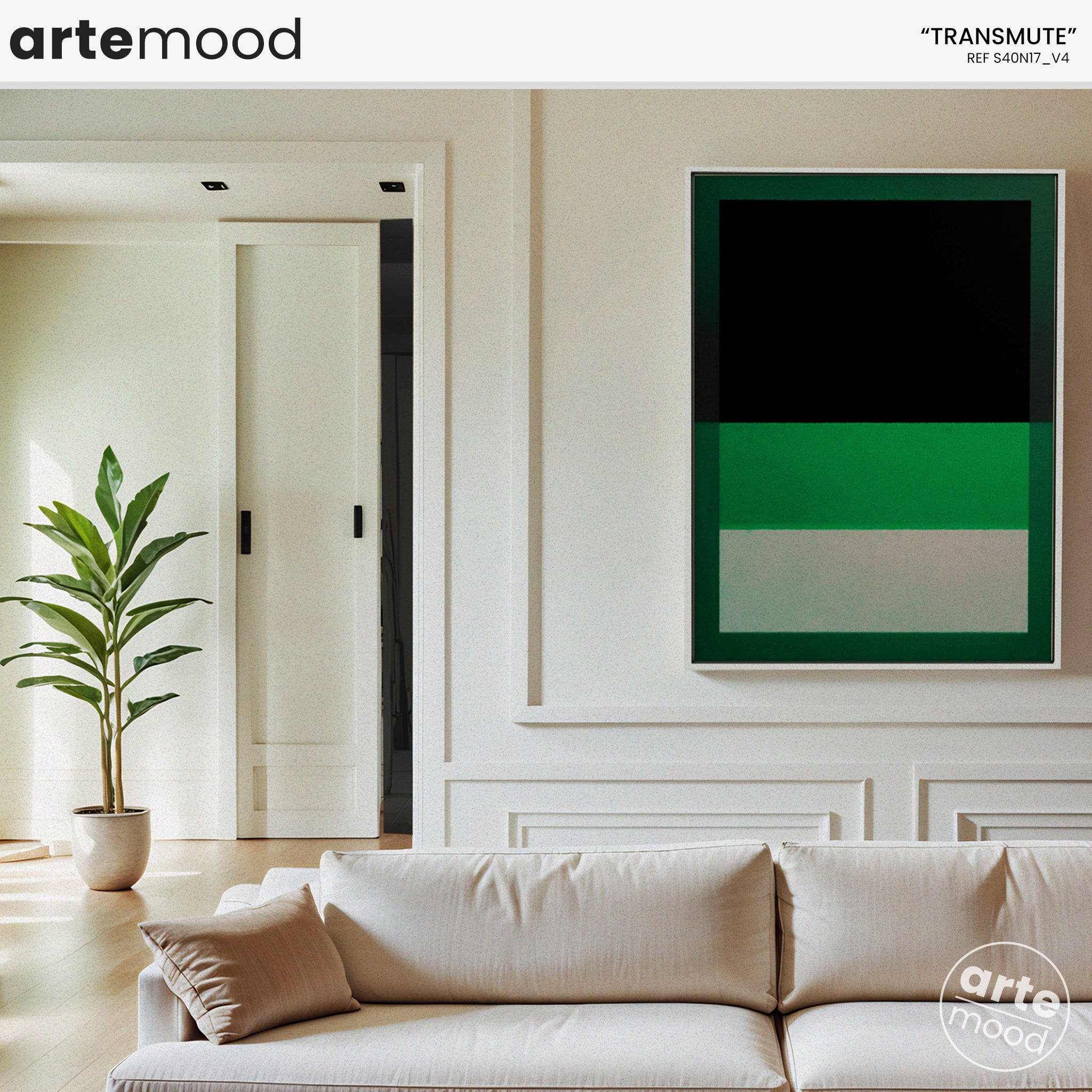 Color Field Artwork Print On Canvas - Minimalist, Zen, Green, White, Black, Rothko Style Wall Art