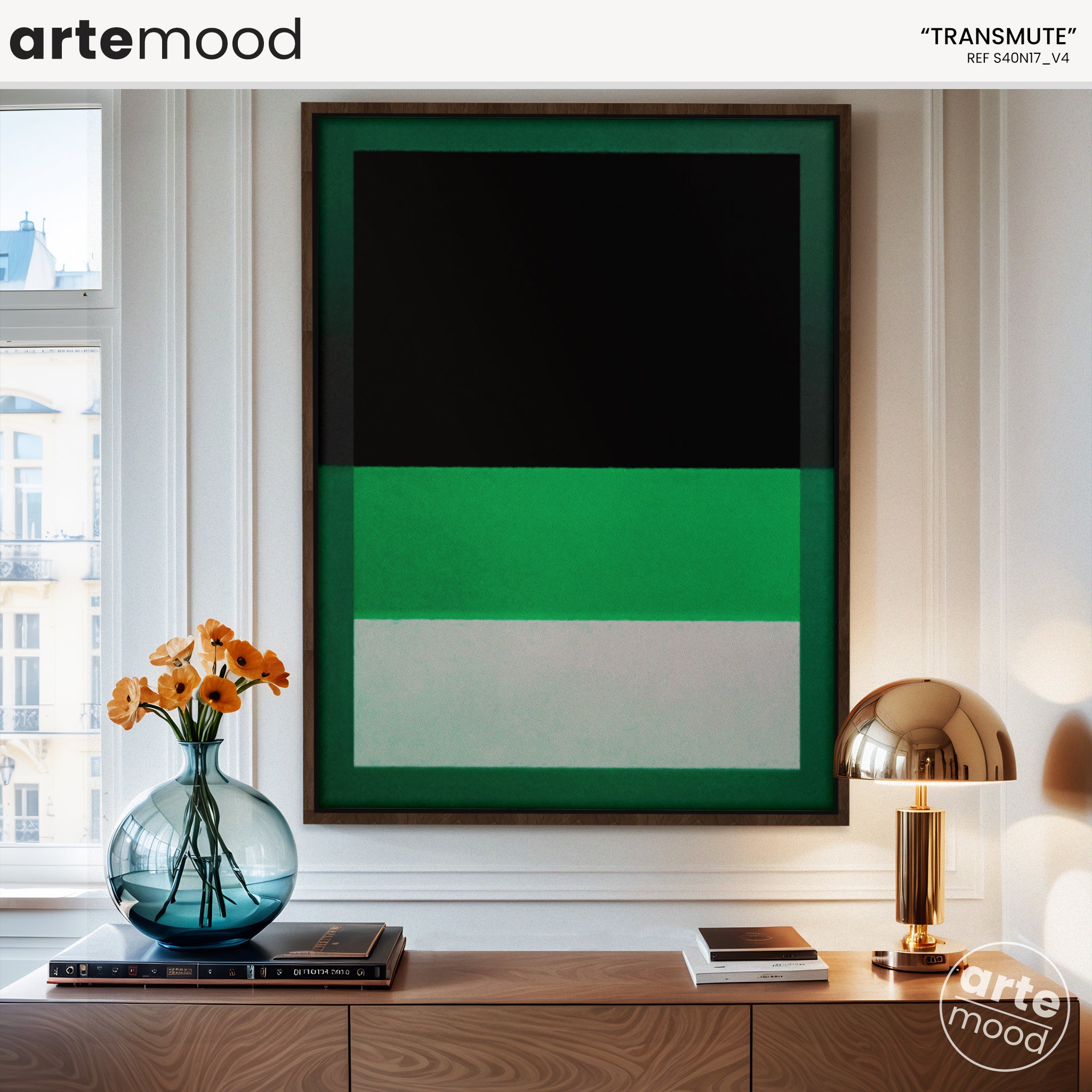 Color Field Artwork Print On Canvas - Minimalist, Zen, Green, White, Black, Rothko Style Wall Art