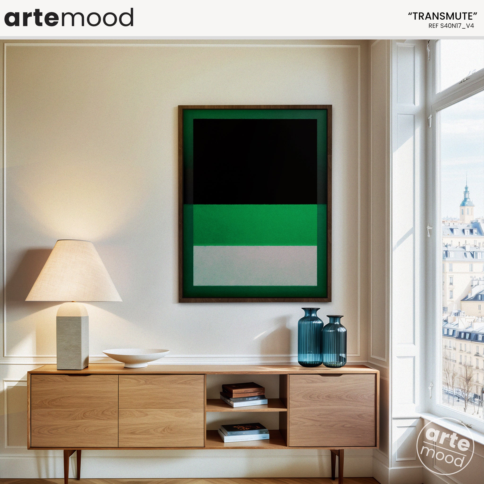 Color Field Artwork Print On Canvas - Minimalist, Zen, Green, White, Black, Rothko Style Wall Art