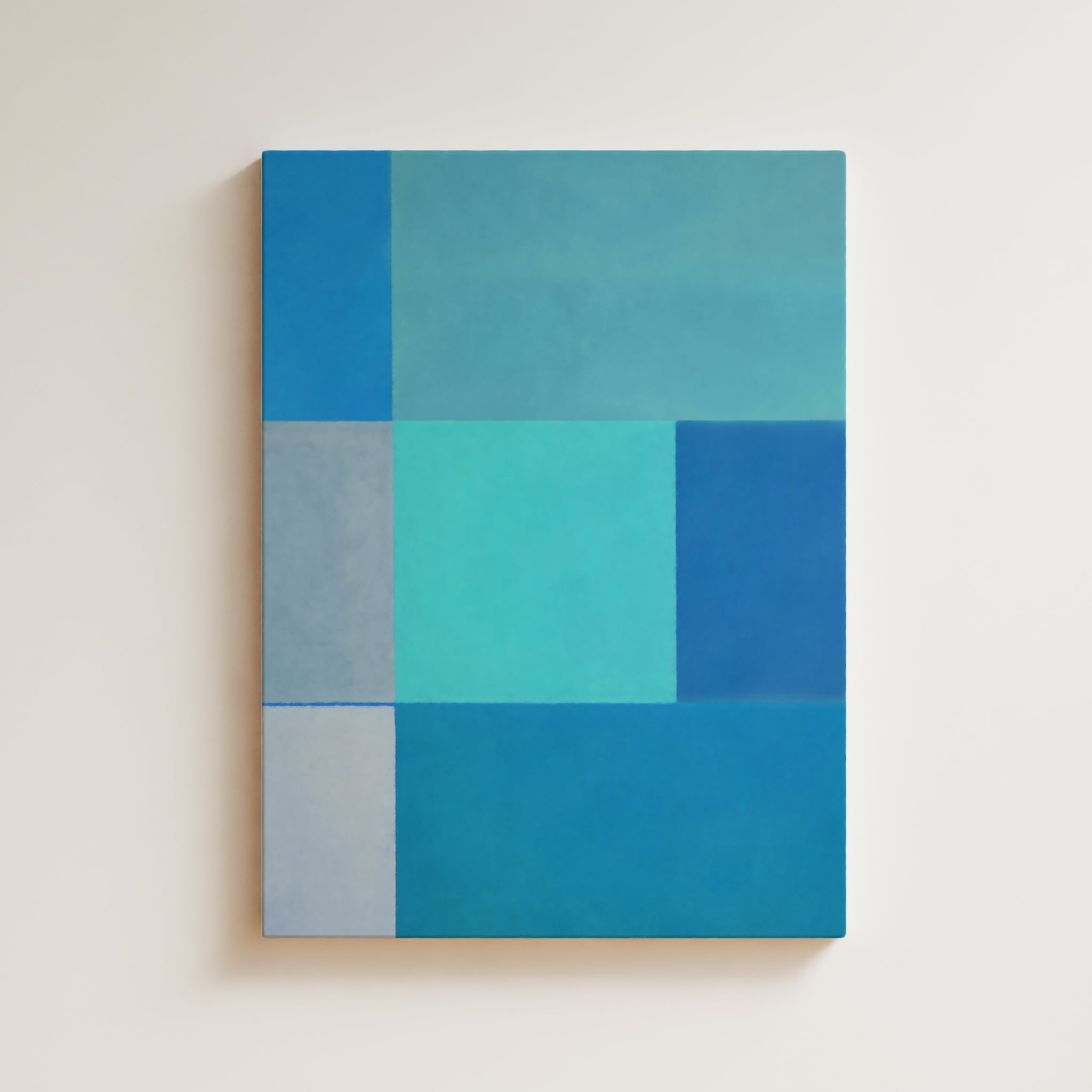 Abstract Artwork Print On Canvas - Minimalist Geometric Modern Art - Blue Color Block - Framed Wall Art