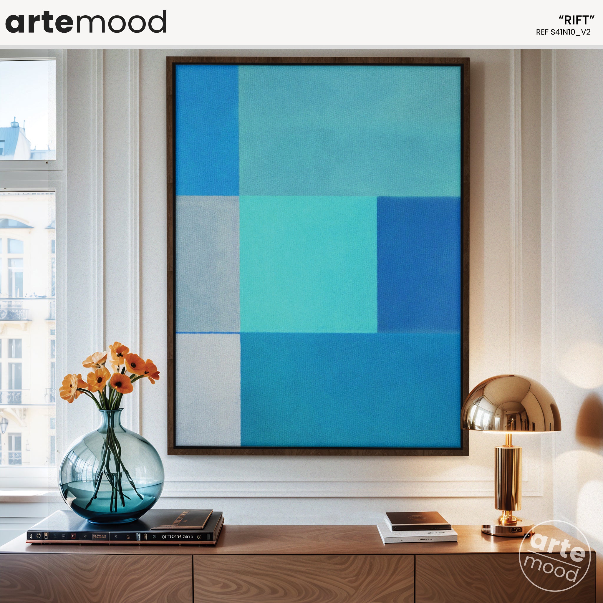 Abstract Artwork Print On Canvas - Minimalist Geometric Modern Art - Blue Color Block - Framed Wall Art