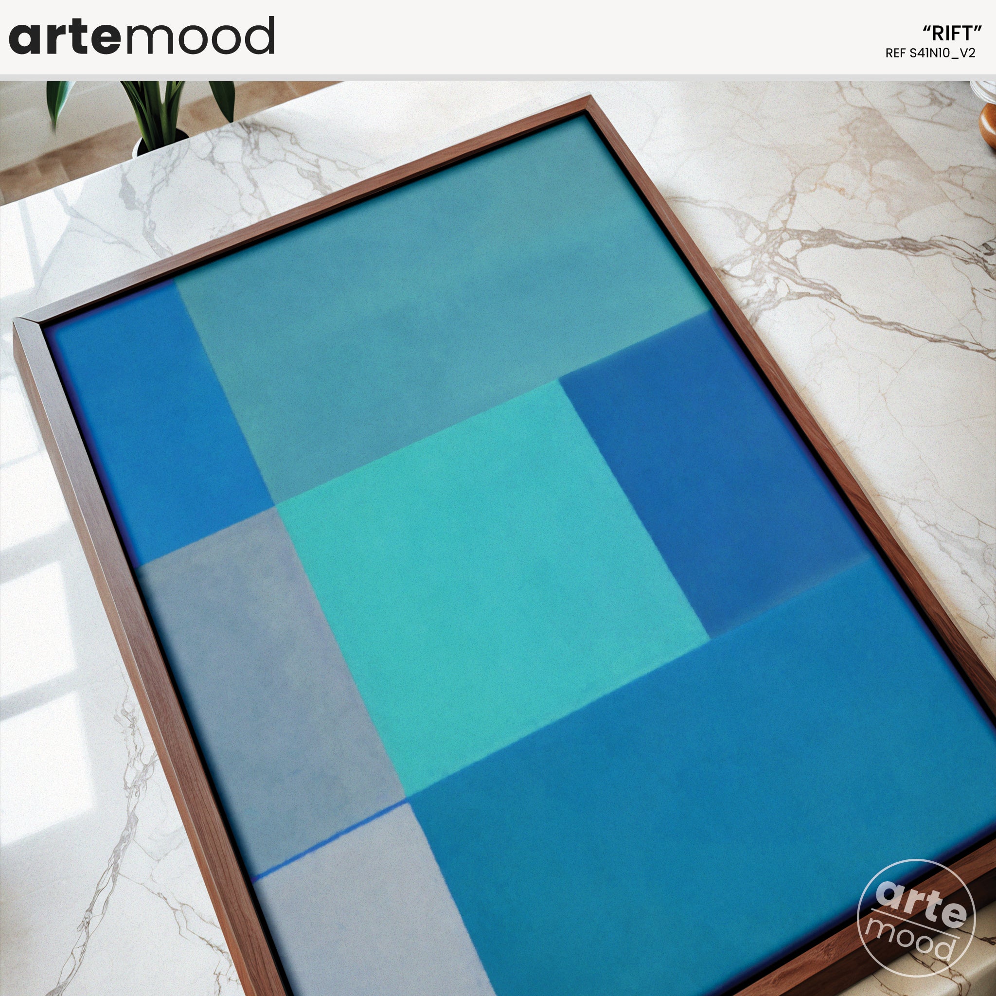 Abstract Artwork Print On Canvas - Minimalist Geometric Modern Art - Blue Color Block - Framed Wall Art