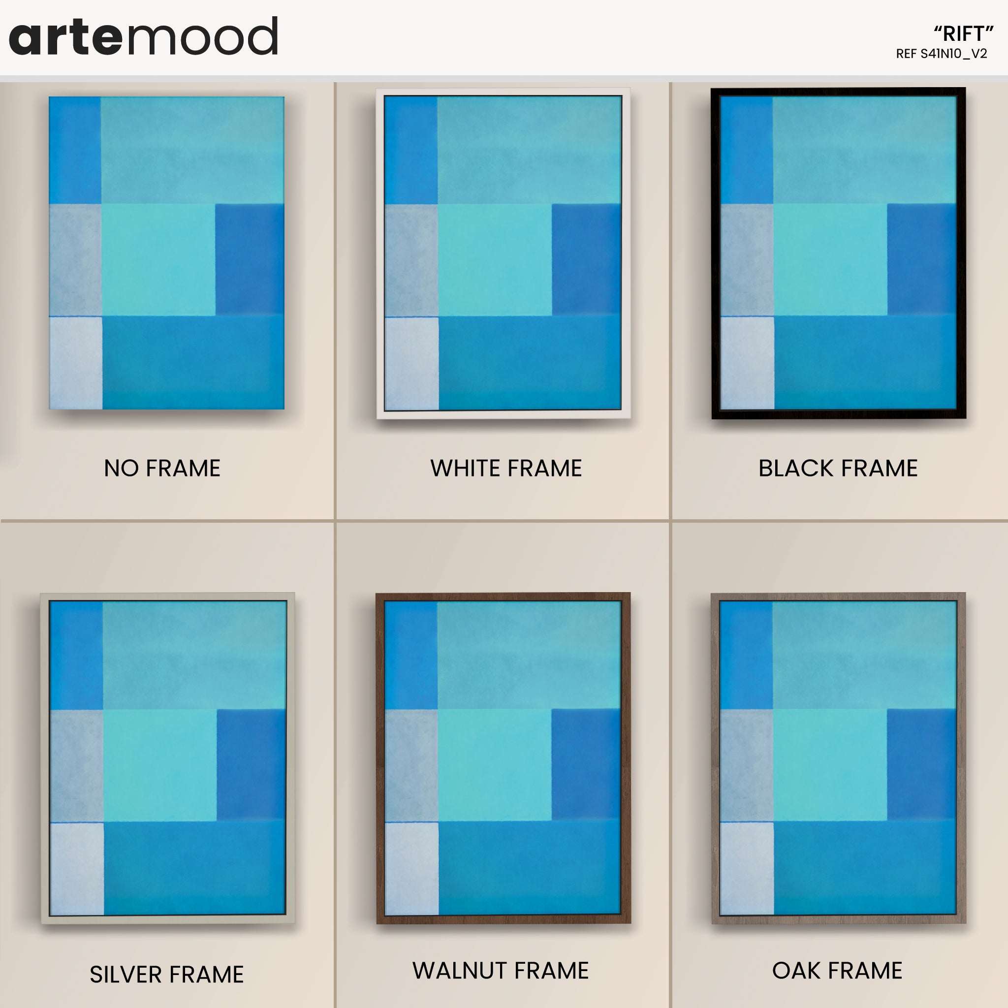 Abstract Artwork Print On Canvas - Minimalist Geometric Modern Art - Blue Color Block - Framed Wall Art