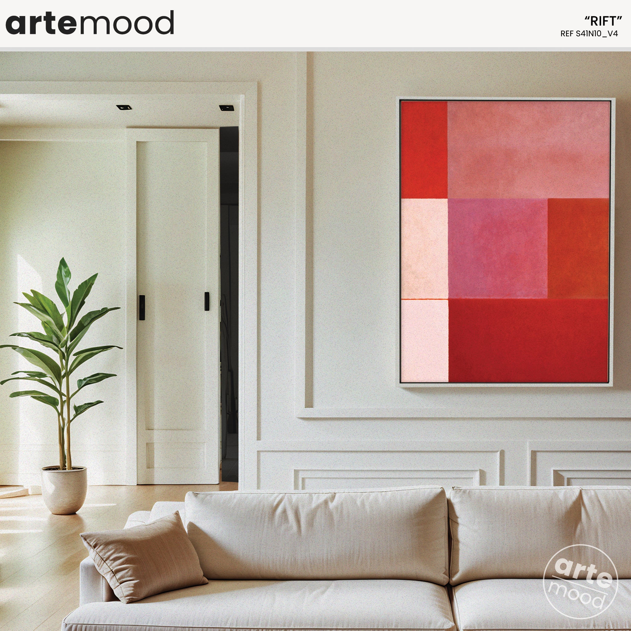 Abstract Artwork Print On Canvas - Minimalist Geometric Modern Art - Red Tones Composition Rectangular Forms