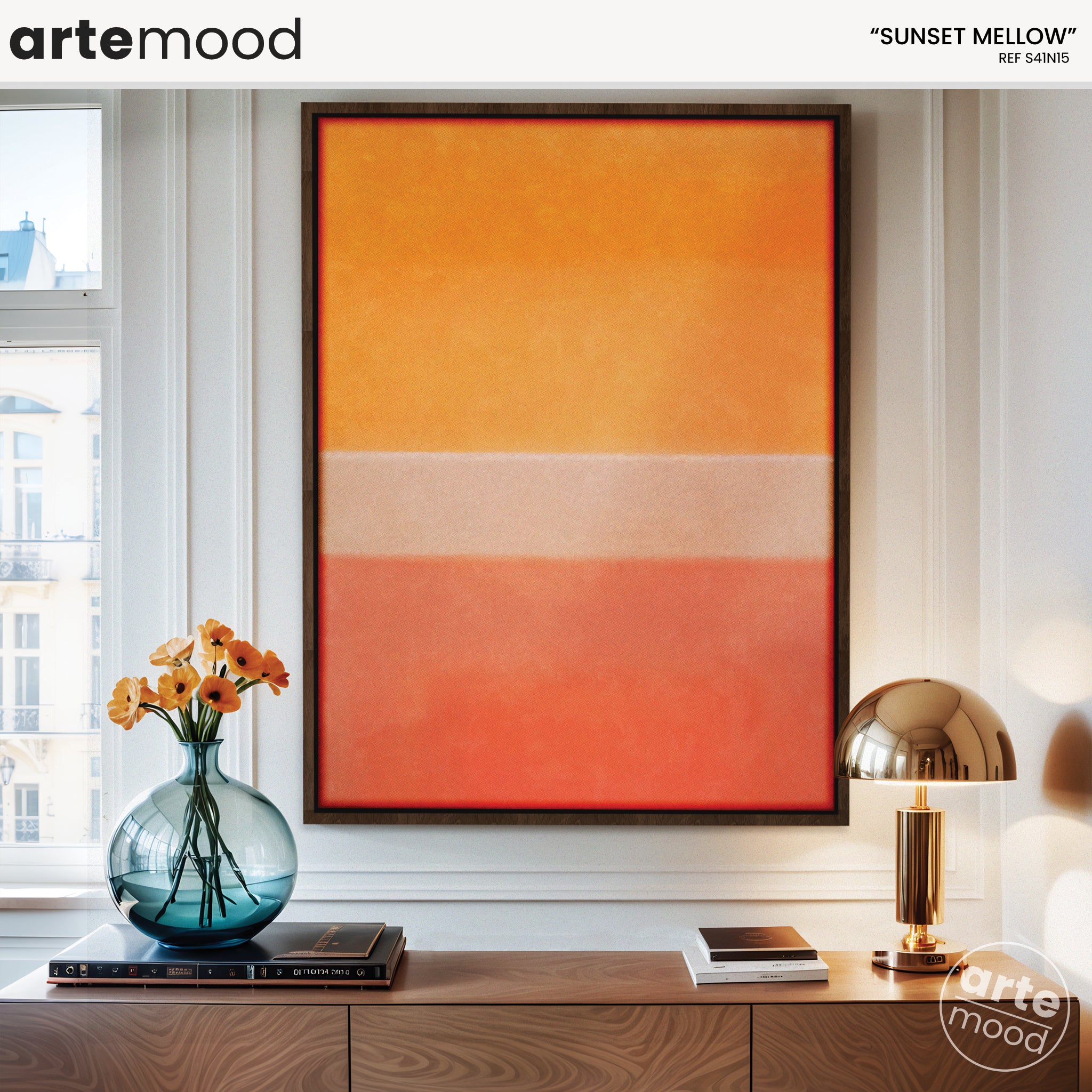 Color Field Artwork Print On Canvas - Minimalist, Zen, Orange, Sunburst, Yellow, Contemporary, Serene