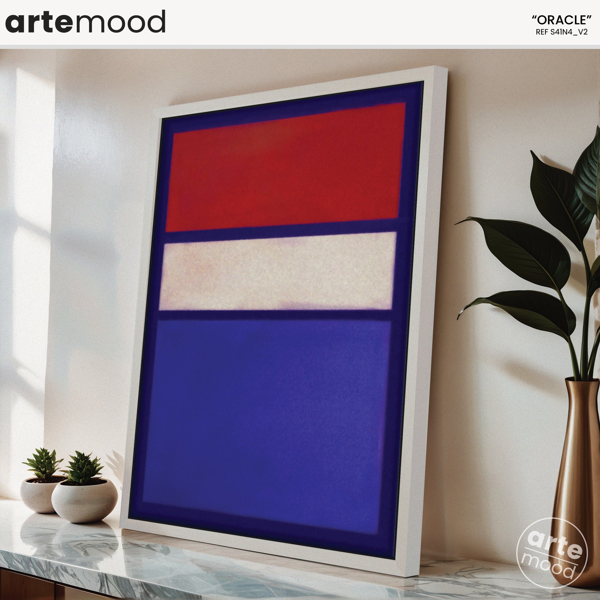 Color Field Artwork Print On Canvas - Minimalist, Vibrant, Energetic, Powerful Red, Blue, White, Chic