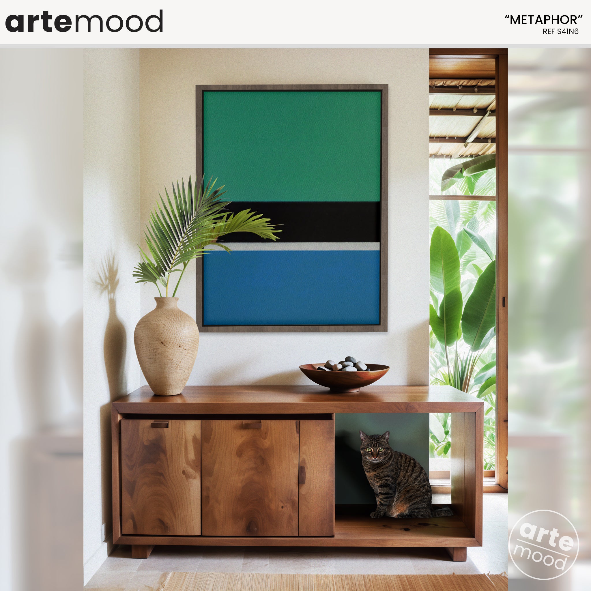 Color Field Artwork Print On Canvas - Minimalist, Zen, Green, Black, Blue, Rothko Style Wall Art