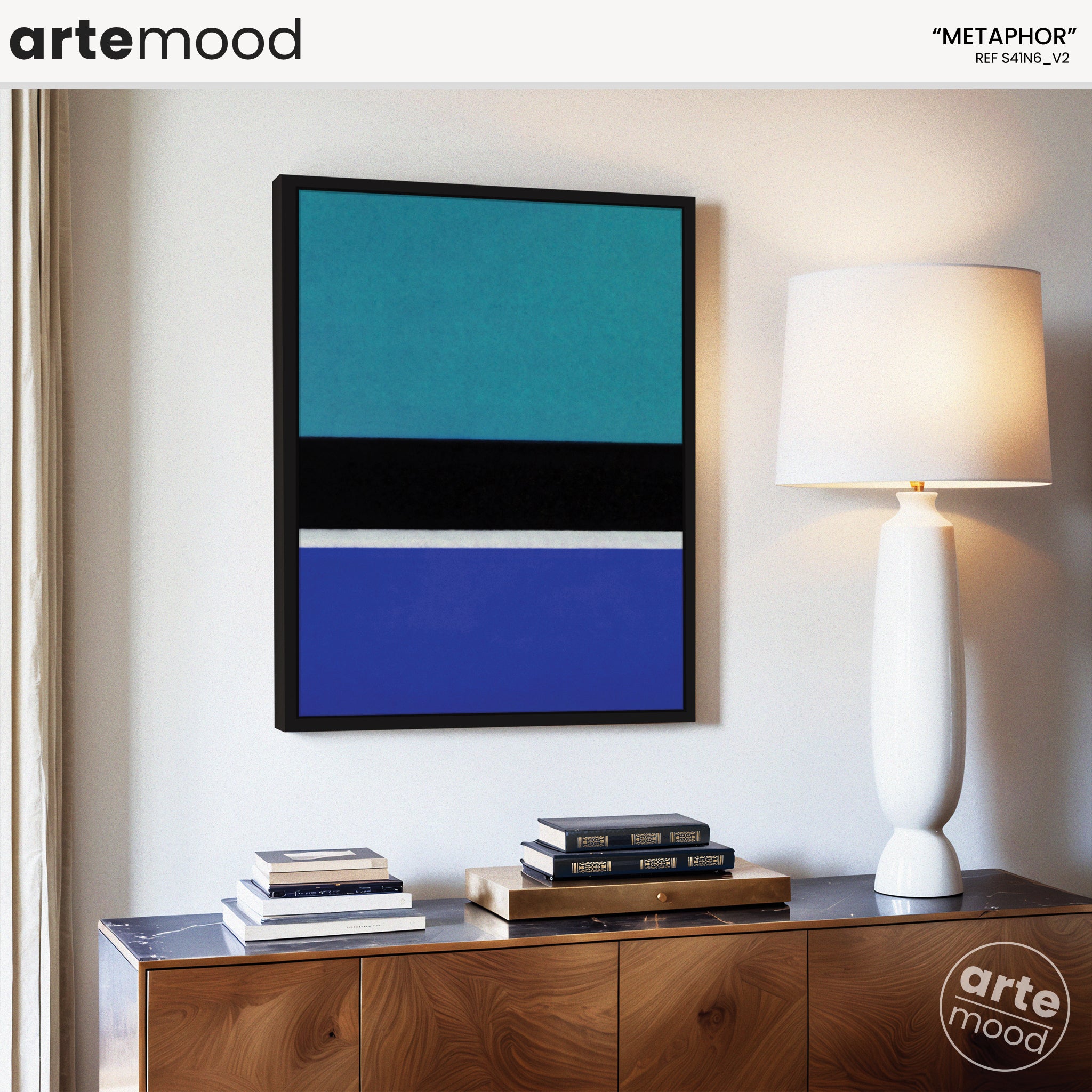 Color Field Artwork Print On Canvas - Minimalist, Zen, Blue_Black_White