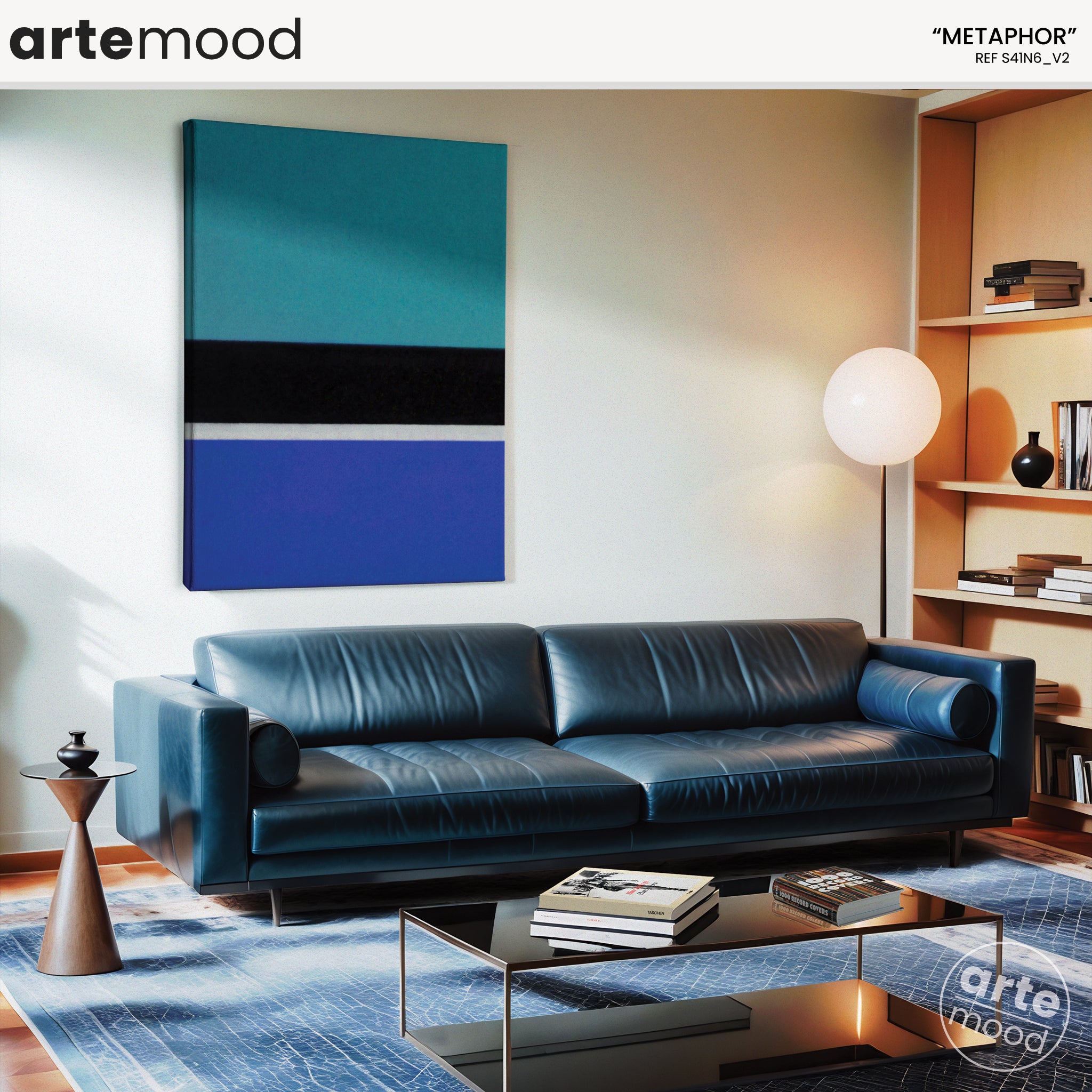 Color Field Artwork Print On Canvas - Minimalist, Zen, Blue_Black_White