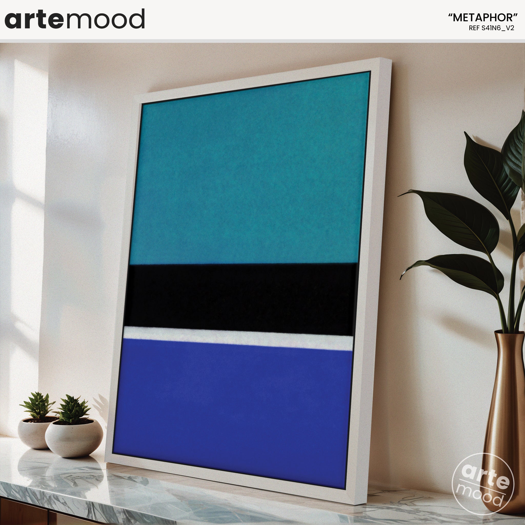 Color Field Artwork Print On Canvas - Minimalist, Zen, Blue_Black_White