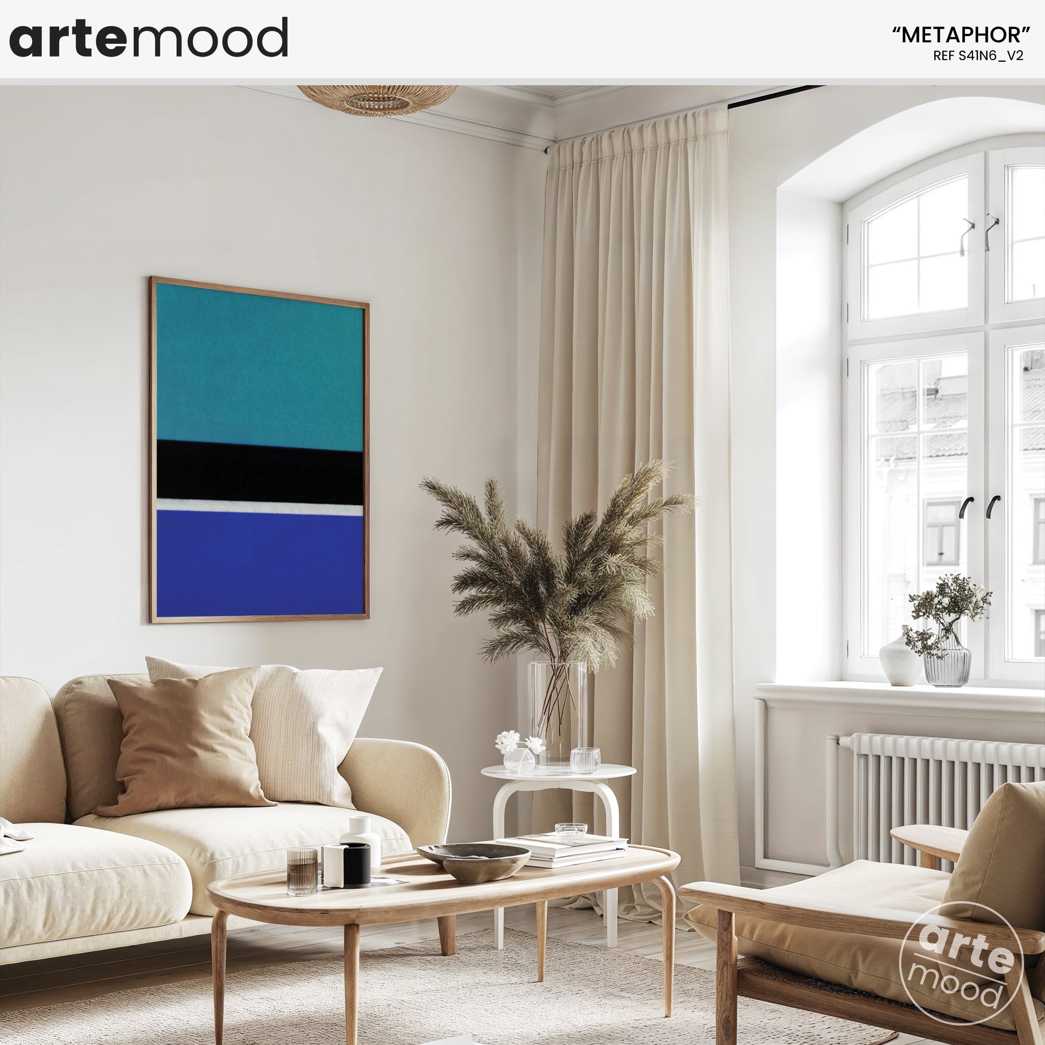 Color Field Artwork Print On Canvas - Minimalist, Zen, Blue_Black_White