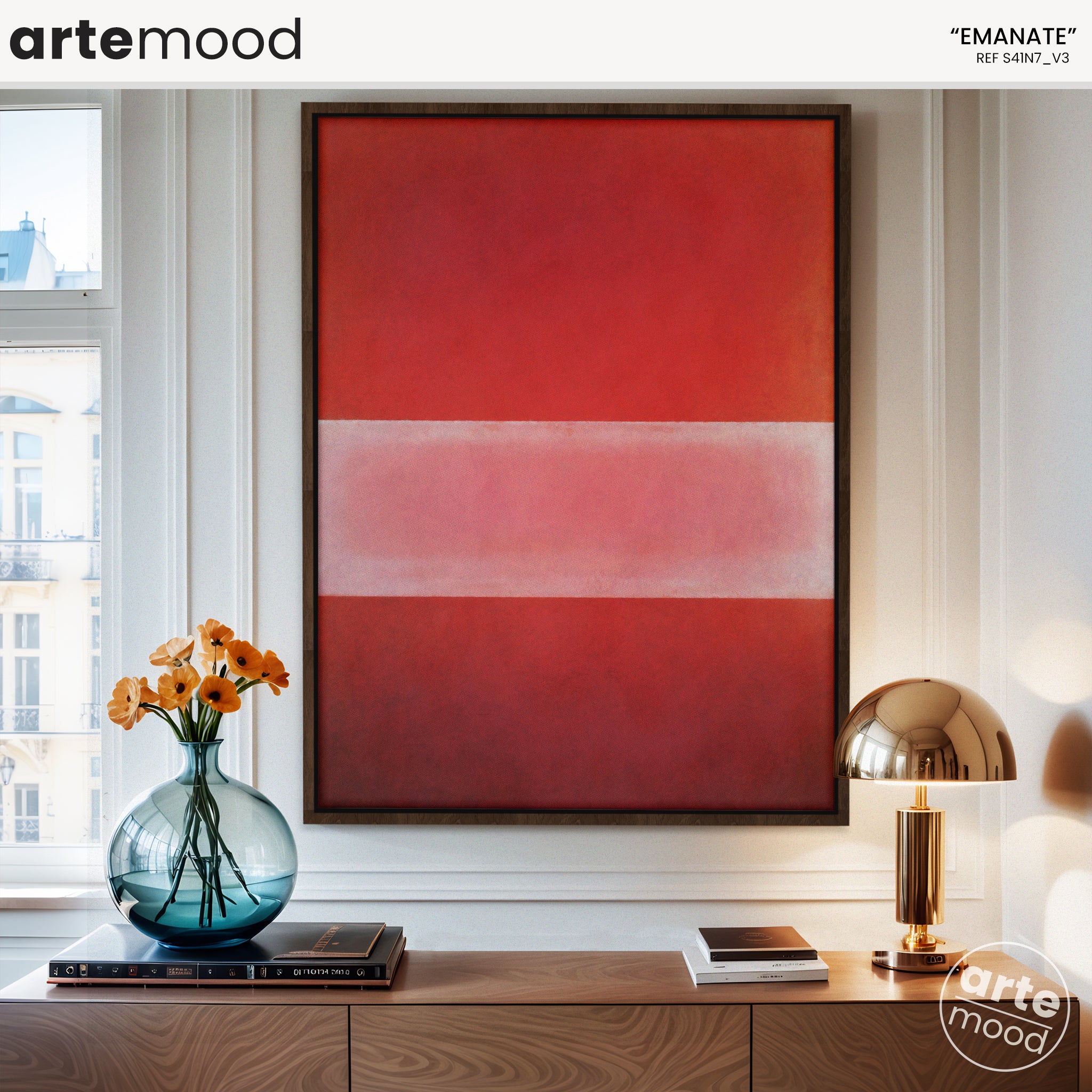 Color Field Artwork Print On Canvas - Minimalist, Zen, Red Vibrant Colors, Warm Colors